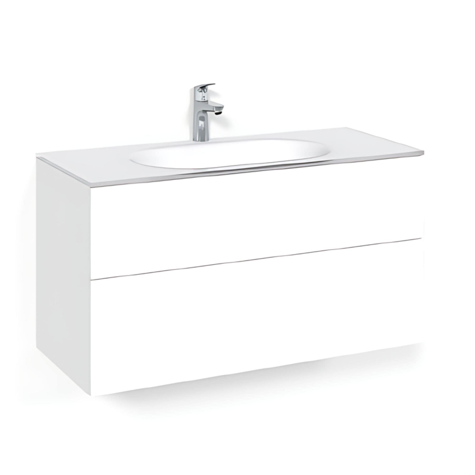 Macro Design CROWN Plain/Push-open Servantskap 2-skuff - med Glasservant Hvit / 100cm / Glass Edge hvit Macro Design Møbelpakke bad BUN-FSK100VPOG