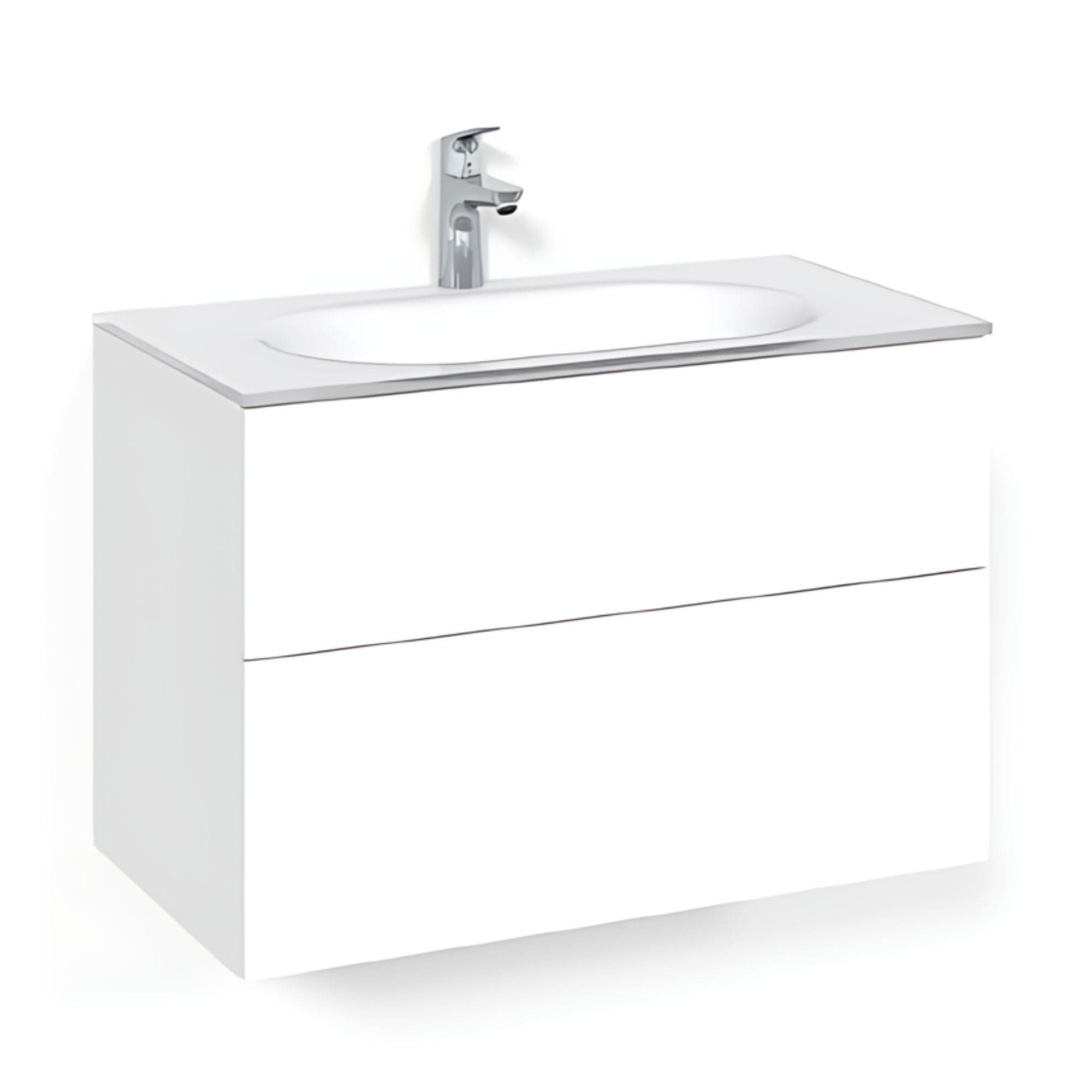 Macro Design CROWN Plain/Push-open Servantskap 2-skuff - med Glasservant Hvit / 80cm / Glass Edge hvit Macro Design Møbelpakke bad BUN-FSK80VPOG