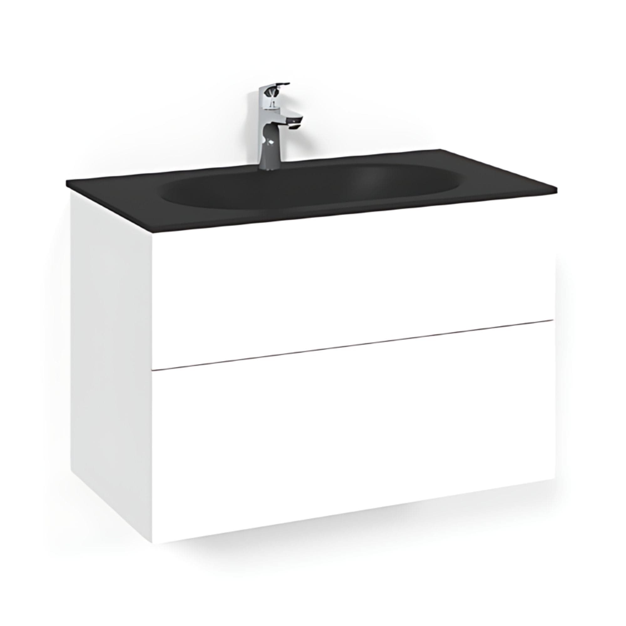 Macro Design CROWN Plain/Push-open Servantskap 2-skuff - med Glasservant Hvit / 80cm / Glass Edge svart Macro Design Møbelpakke bad BUN-FSK80VPOSG