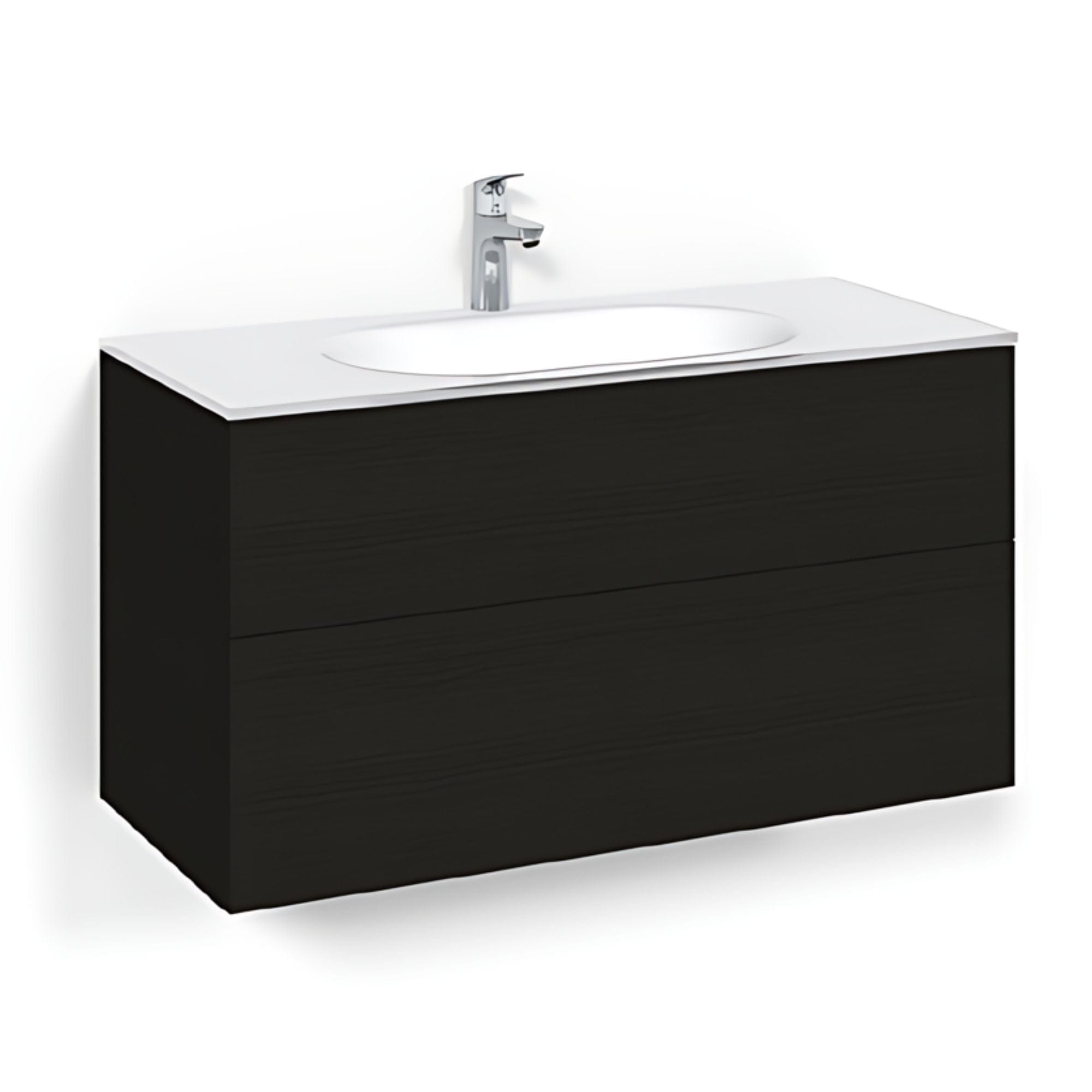 Macro Design CROWN Plain/Push-open Servantskap 2-skuff - med Glasservant Svart eik / 100cm / Glass Edge hvit Macro Design Møbelpakke bad BUN-FSK100SPOG