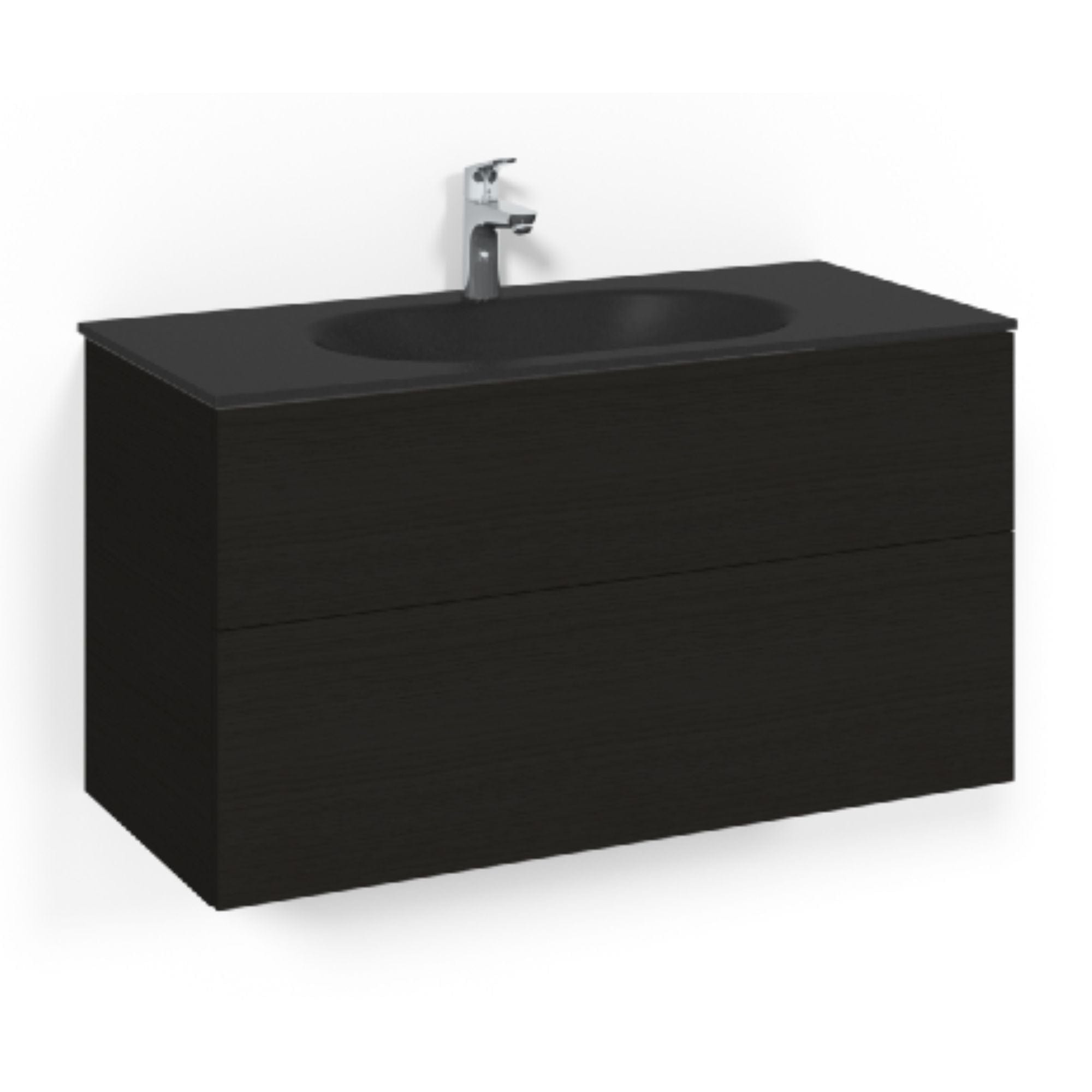 Macro Design CROWN Plain/Push-open Servantskap 2-skuff - med Glasservant Svart eik / 100cm / Glass Edge svart Macro Design Møbelpakke bad BUN-FSK100SPOSG