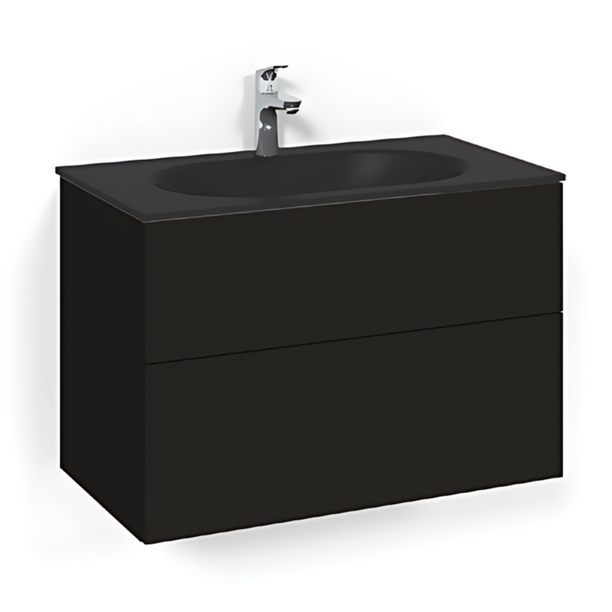 Macro Design CROWN Plain/Push-open Servantskap 2-skuff - med Glasservant Svart eik / 80cm / Glass Edge svart Macro Design Møbelpakke bad BUN-FSK80SPOSG