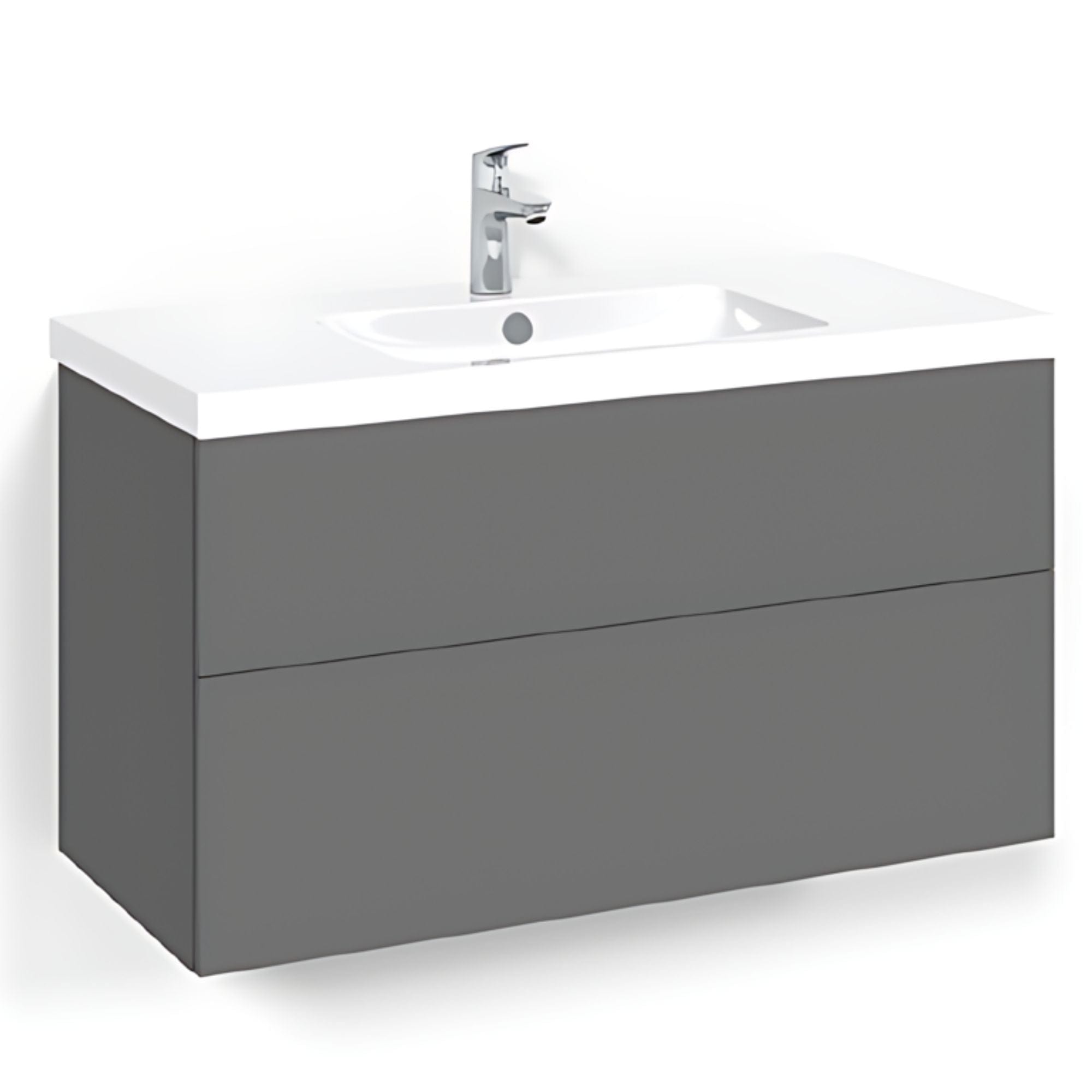 Macro Design CROWN Plain/Push-open Servantskap 2 skuff - med LIGHT servant Antrasitt / 100cm / Light 45 Macro Design Servantskap BUN-FSK100APL45