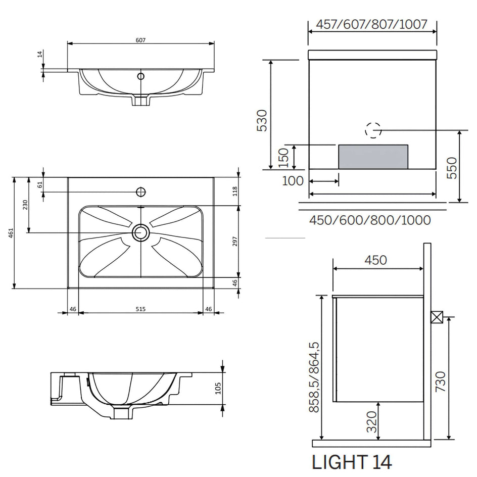 Macro Design CROWN Plain Servantskap 2 dør - med LIGHT 14 eller 45 servant Hvit / 60x35cm Macro Design Møbelpakke bad BUN-FSK4535VLUL