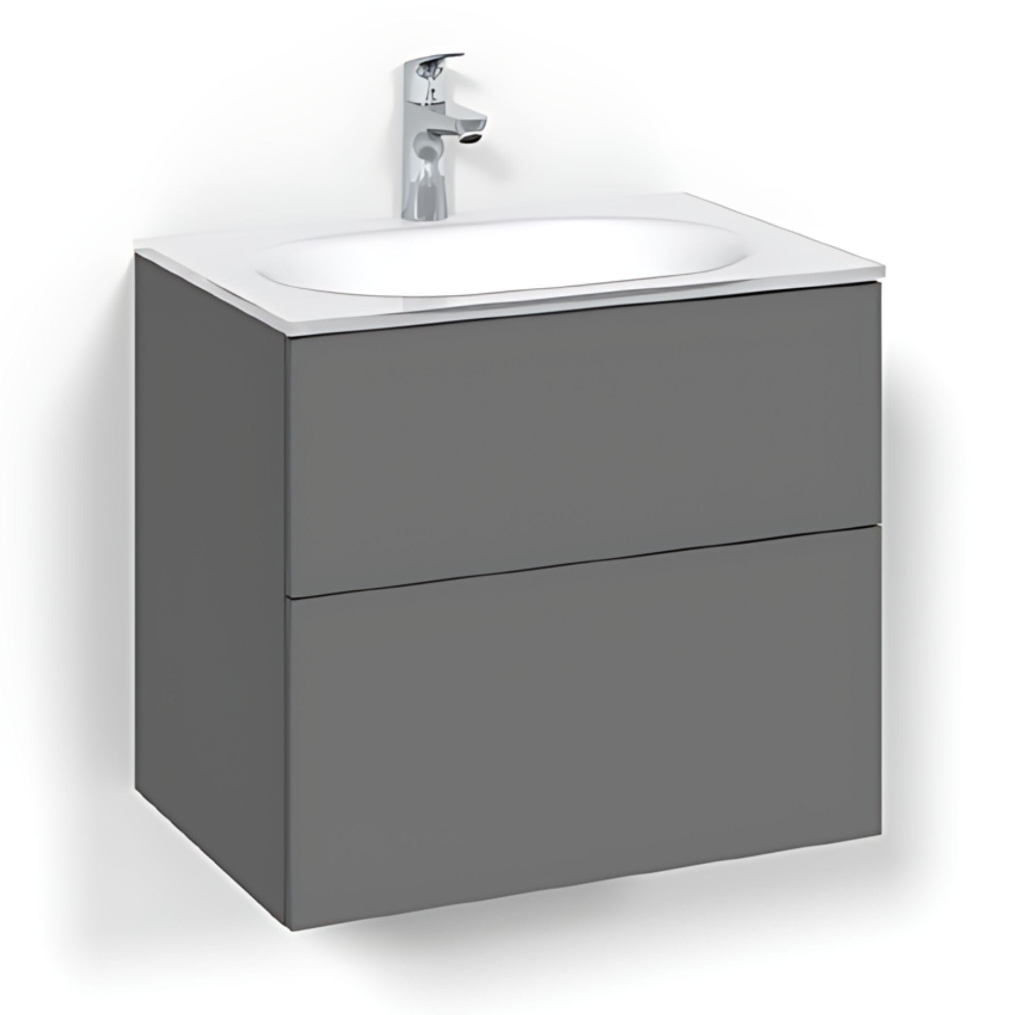 Macro Design CROWN Plain Servantskap 2-skuff - med Glasservant Antrasitt / 60cm / Glass Edge hvit Macro Design Møbelpakke bad BUN-FSK60APG