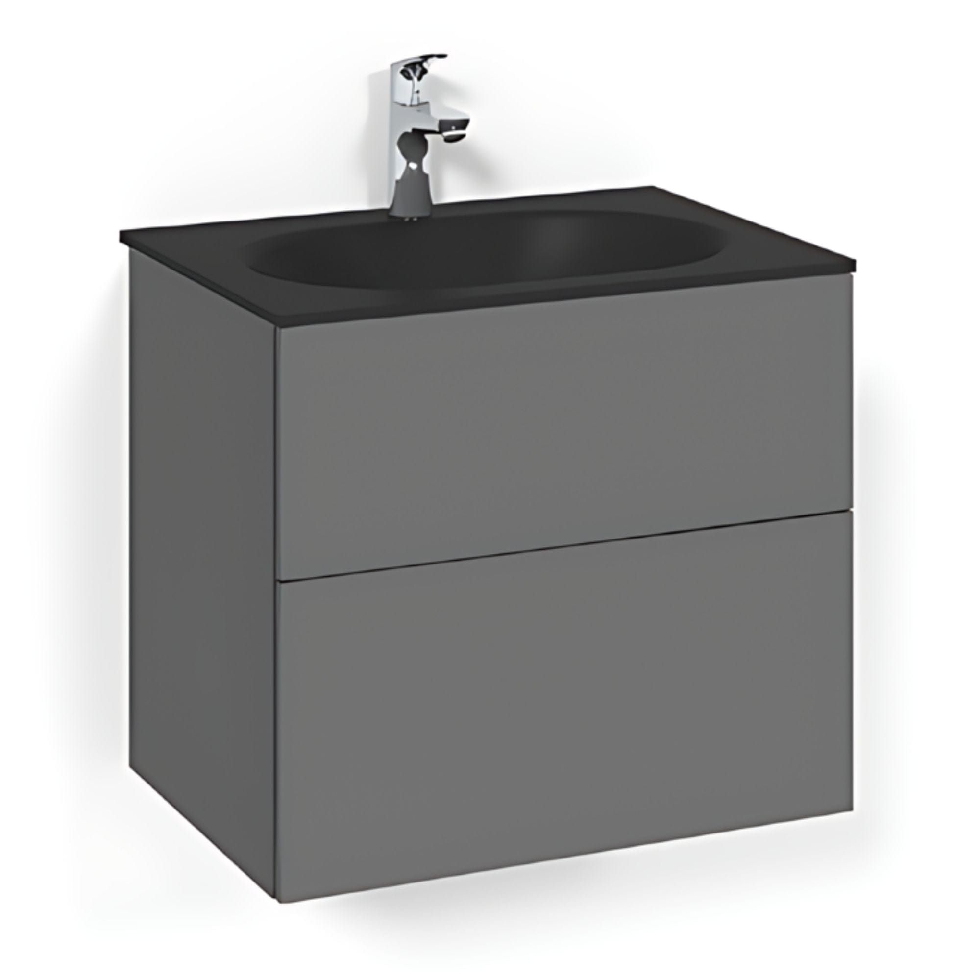 Macro Design CROWN Plain Servantskap 2-skuff - med Glasservant Antrasitt / 60cm / Glass Edge svart Macro Design Møbelpakke bad BUN-FSK60APSG