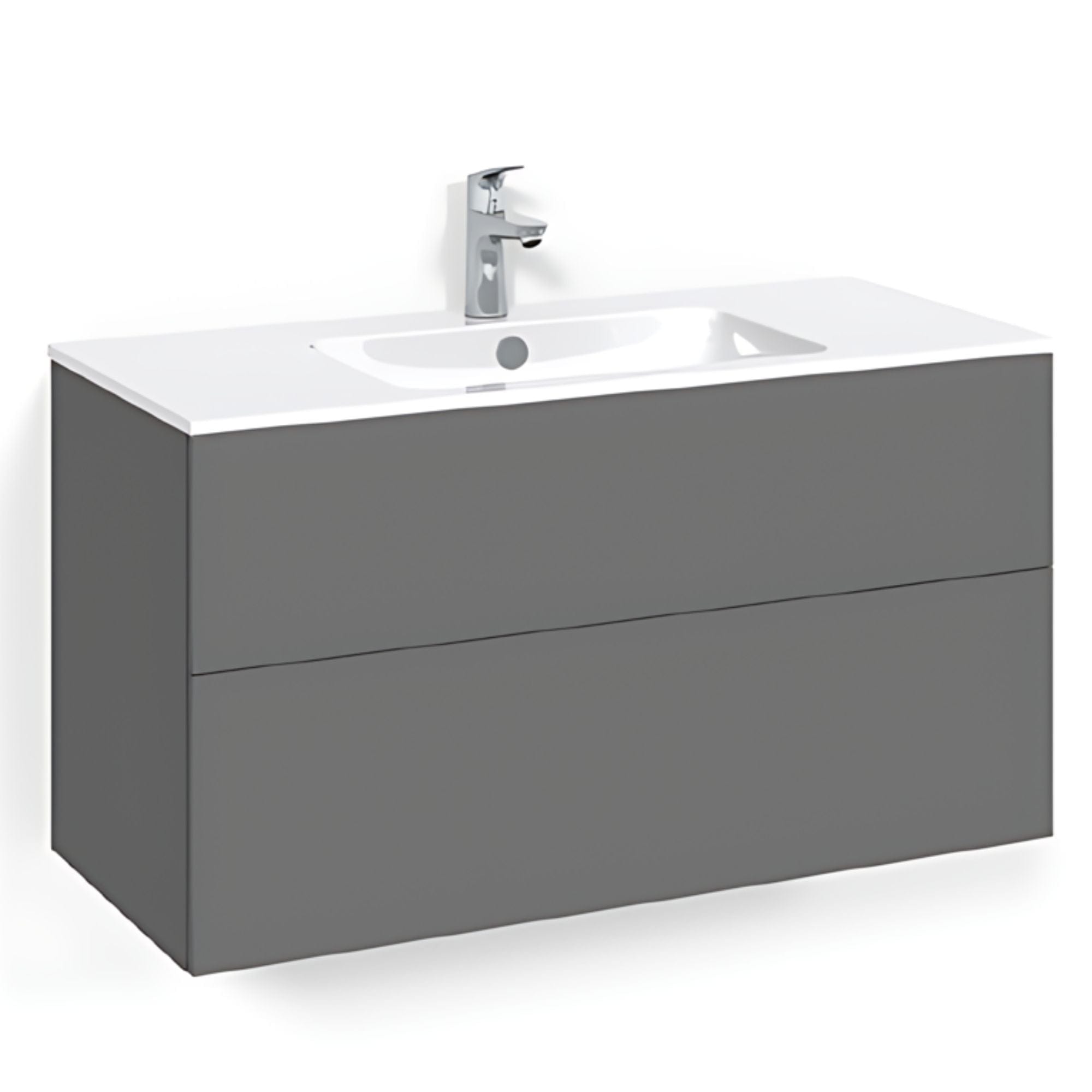 Macro Design CROWN Plain Servantskap 2 skuff - med LIGHT servant Antrasitt / 100cm / Light 14 Macro Design Servantskap BUN-FSK100APL14