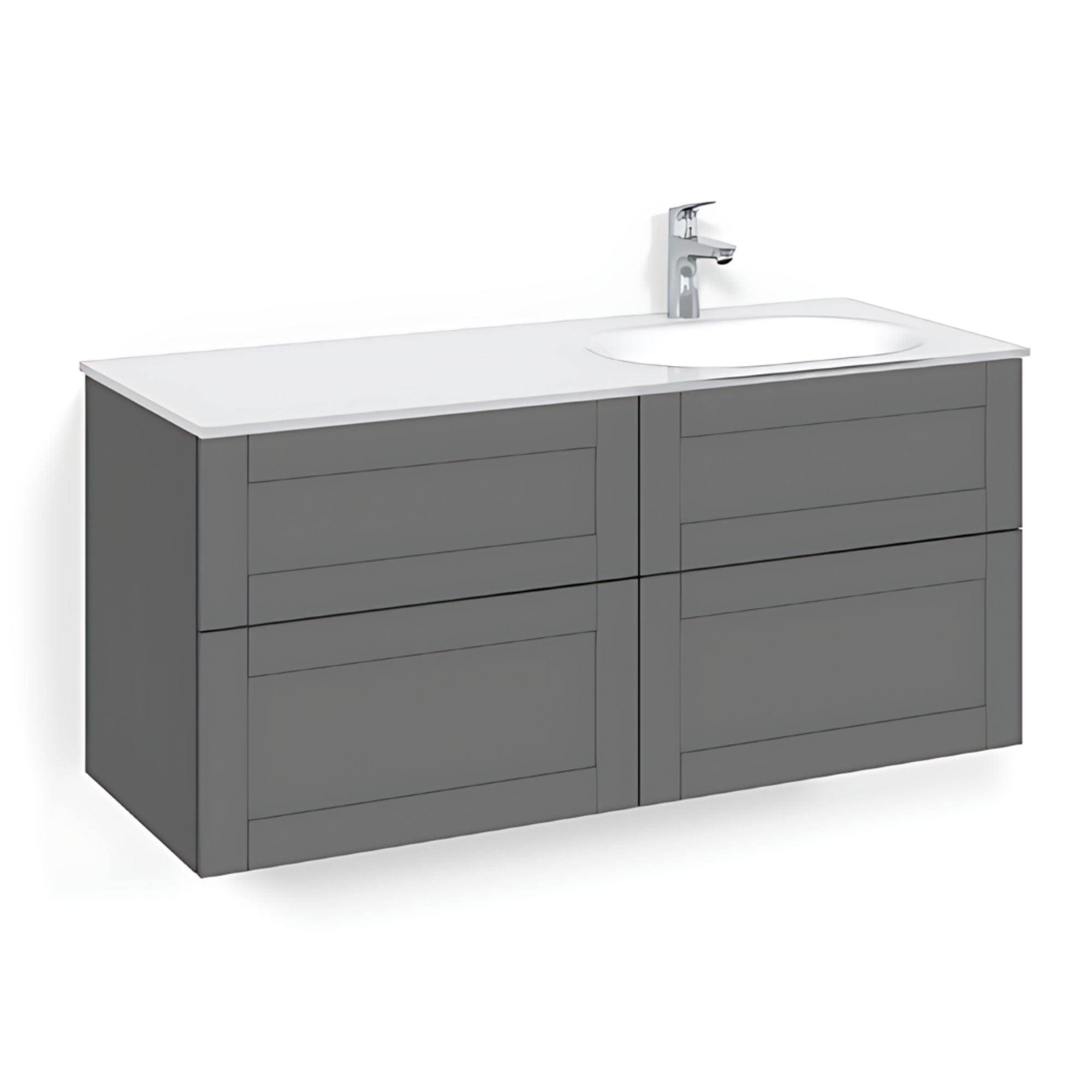 Macro Design CROWN Servantskap 4-skuff - med Høyre Glasservant 120cm Antrasitt / Frame / Glass Edge hvit Macro Design Møbelpakke bad BUN-FSK120AFVGHH