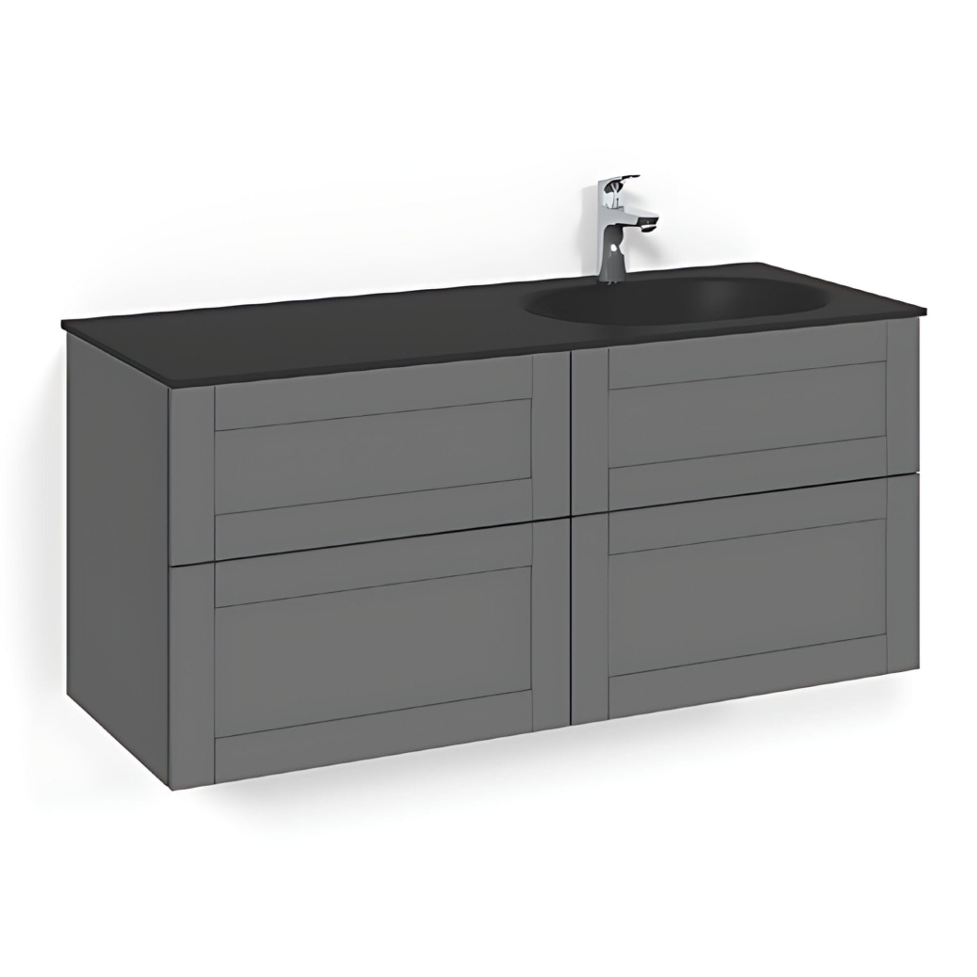 Macro Design CROWN Servantskap 4-skuff - med Høyre Glasservant 120cm Antrasitt / Frame / Glass Edge svart Macro Design Møbelpakke bad BUN-FSK120AFSGHH