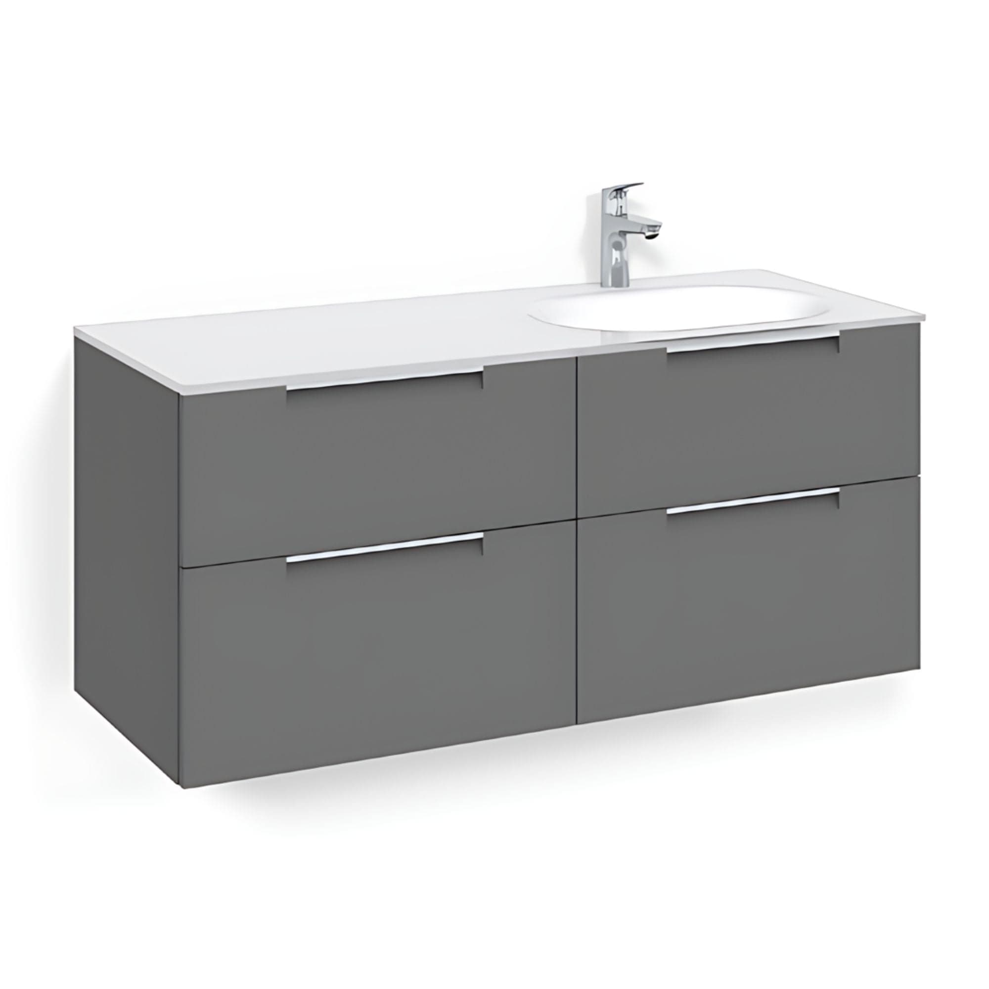 Macro Design CROWN Servantskap 4-skuff - med Høyre Glasservant 120cm Antrasitt / Grip / Glass Edge hvit Macro Design Møbelpakke bad BUN-FSK120AJVGHH