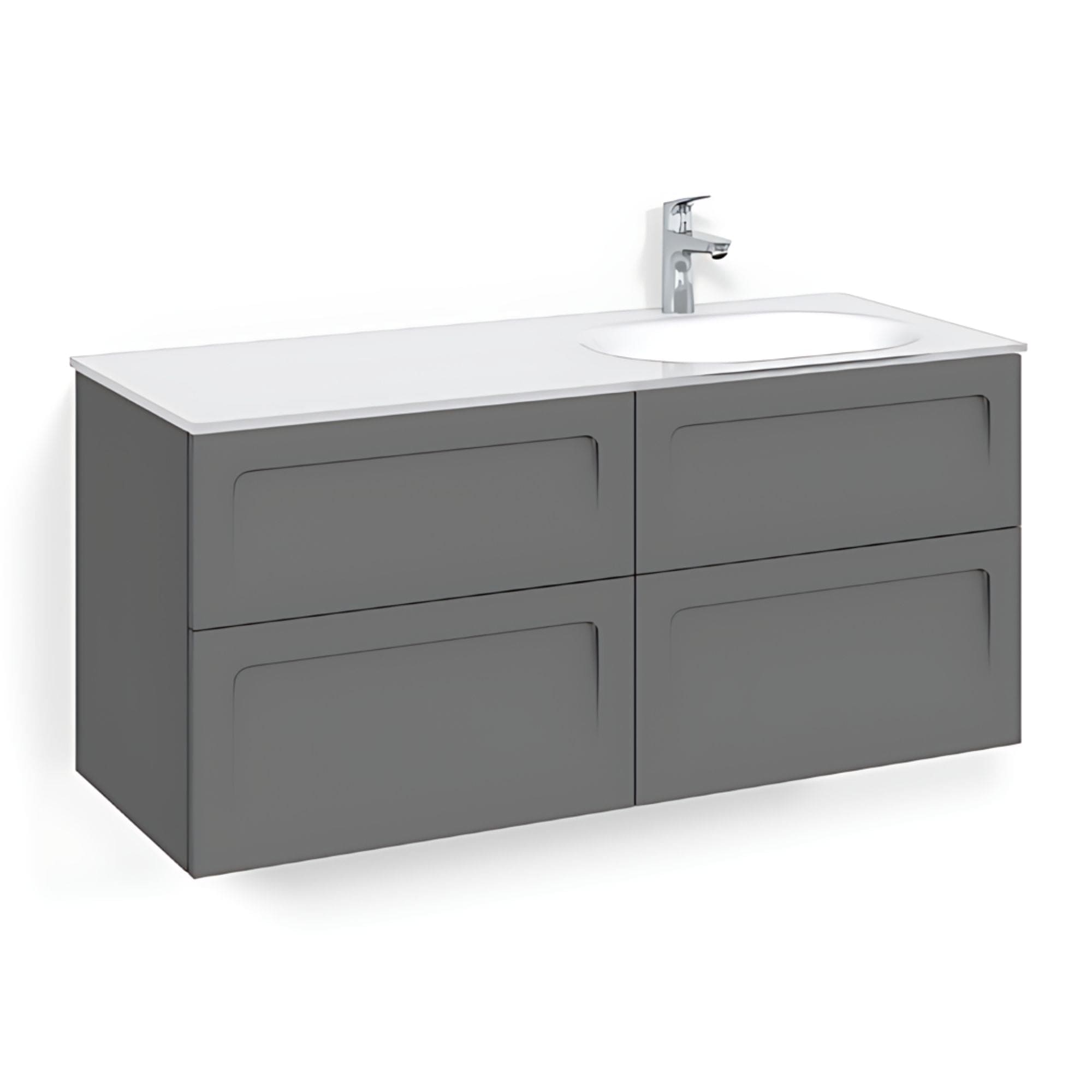 Macro Design CROWN Servantskap 4-skuff - med Høyre Glasservant 120cm Antrasitt / Shape / Glass Edge hvit Macro Design Møbelpakke bad BUN-FSK120ASVGHH