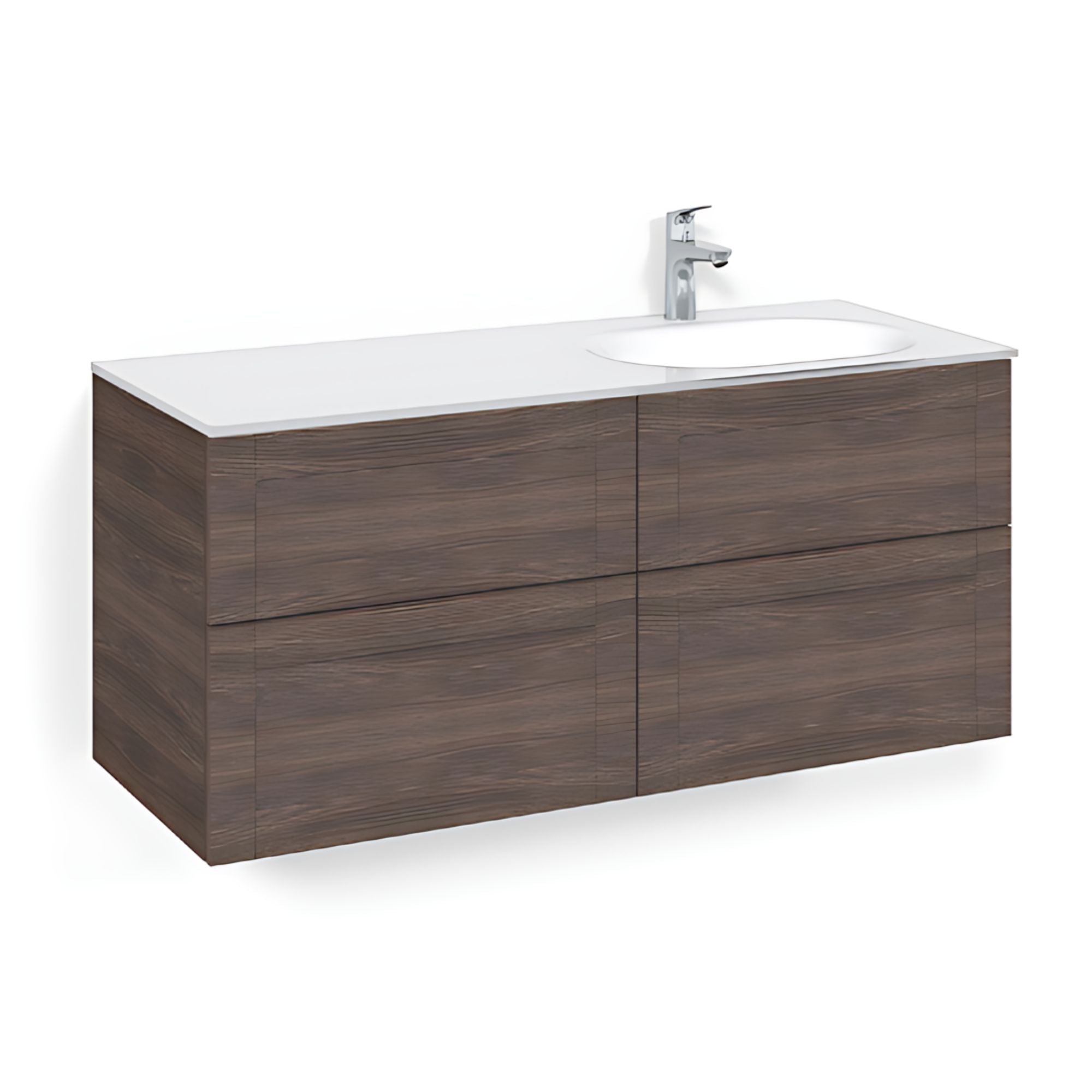 Macro Design CROWN Servantskap 4-skuff - med Høyre Glasservant 120cm Brun ask / Frame / Glass Edge hvit Macro Design Møbelpakke bad BUN-FSK120BFVGHH