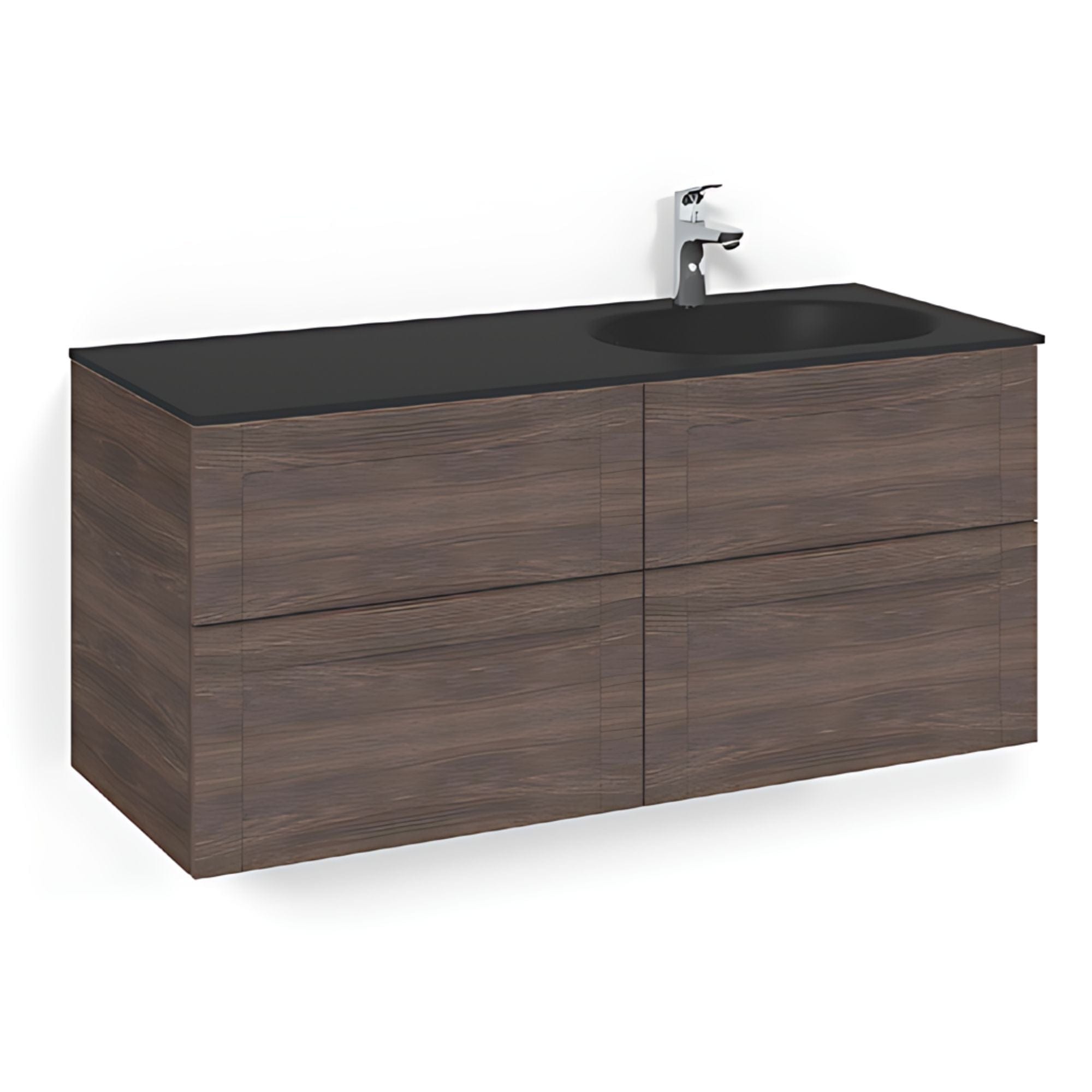 Macro Design CROWN Servantskap 4-skuff - med Høyre Glasservant 120cm Brun ask / Frame / Glass Edge svart Macro Design Møbelpakke bad BUN-FSK120BFSGHH