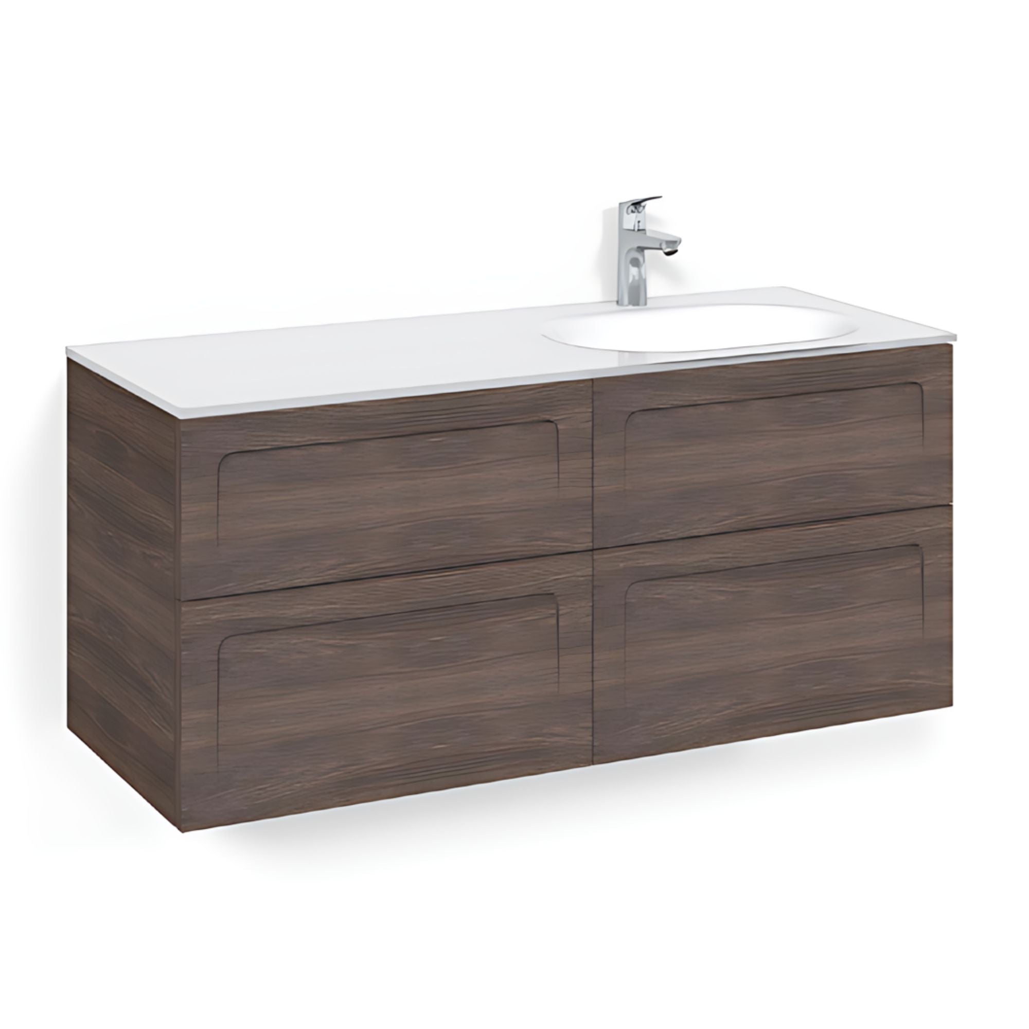 Macro Design CROWN Servantskap 4-skuff - med Høyre Glasservant 120cm Brun ask / Shape / Glass Edge hvit Macro Design Møbelpakke bad BUN-FSK120BSVGHH