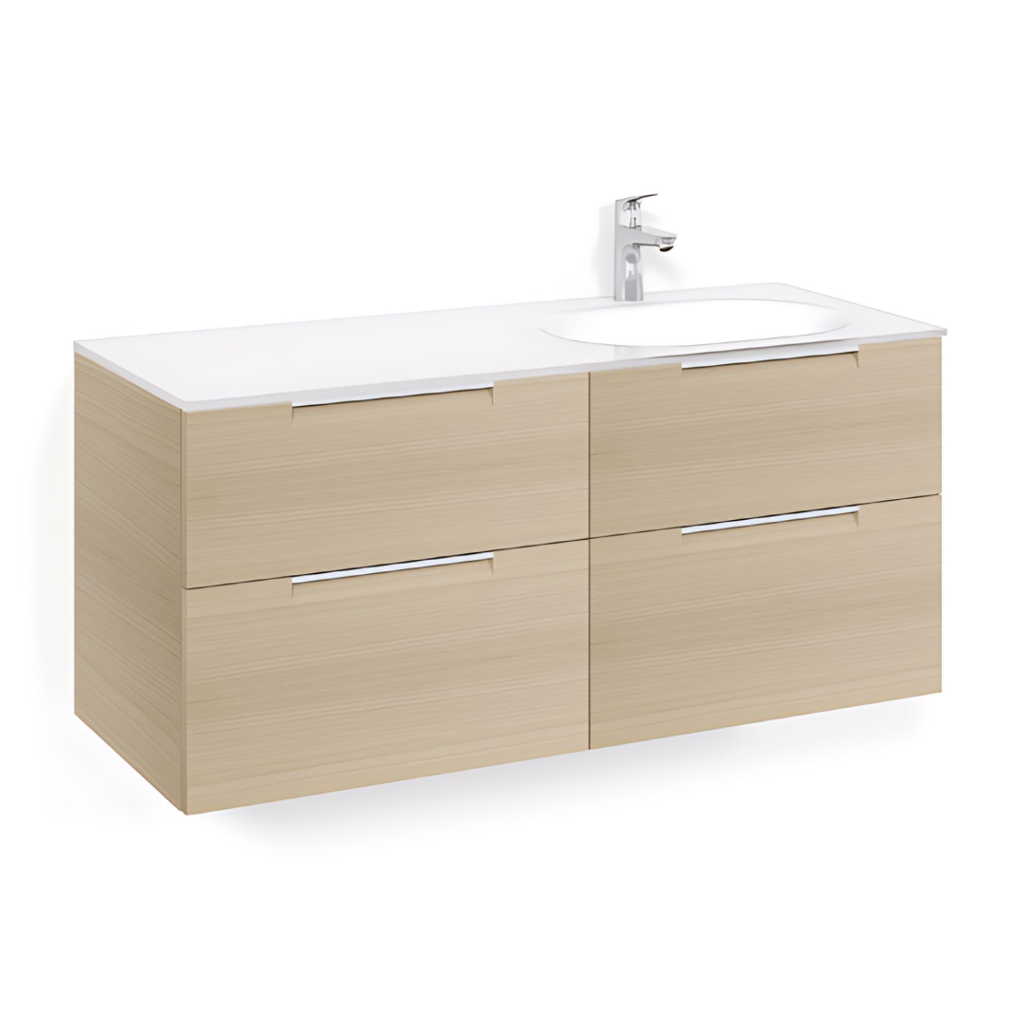 Macro Design CROWN Servantskap 4-skuff - med Høyre Glasservant 120cm Eik / Grip / Glass Edge hvit Macro Design Møbelpakke bad BUN-FSK120EJVGHH