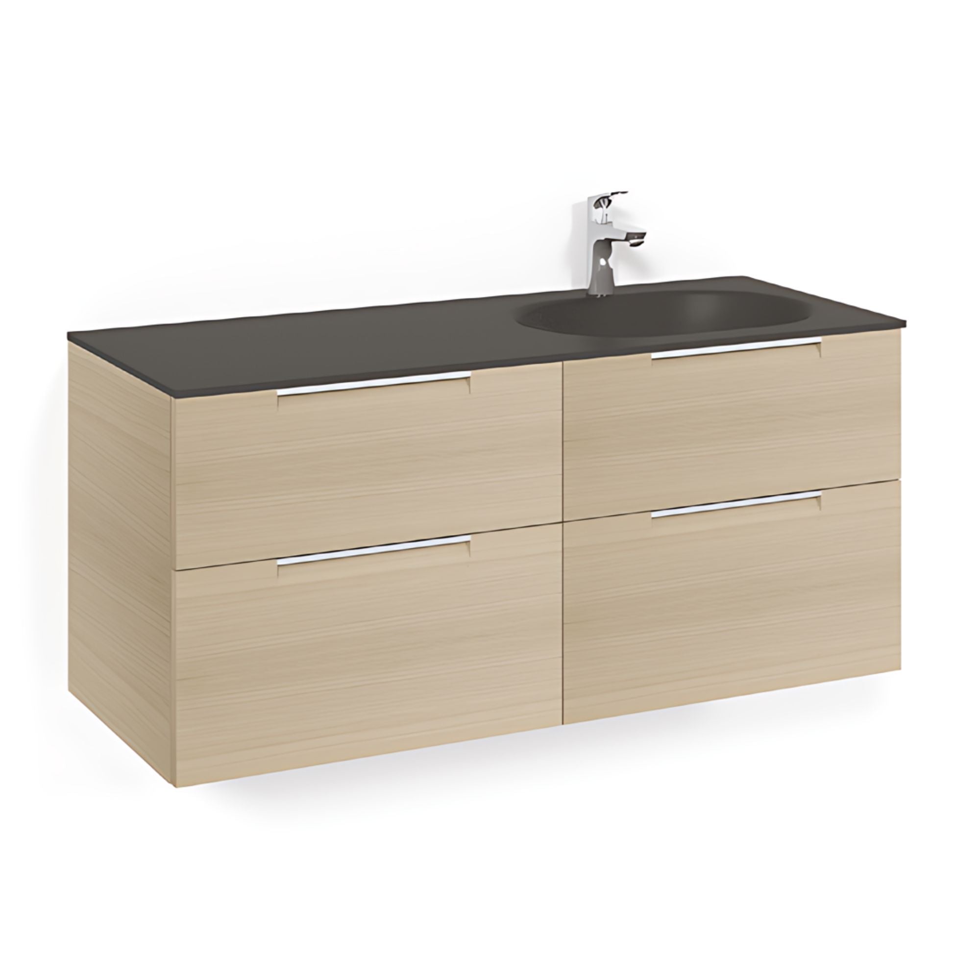 Macro Design CROWN Servantskap 4-skuff - med Høyre Glasservant 120cm Eik / Grip / Glass Edge svart Macro Design Møbelpakke bad BUN-FSK120EJSGHH