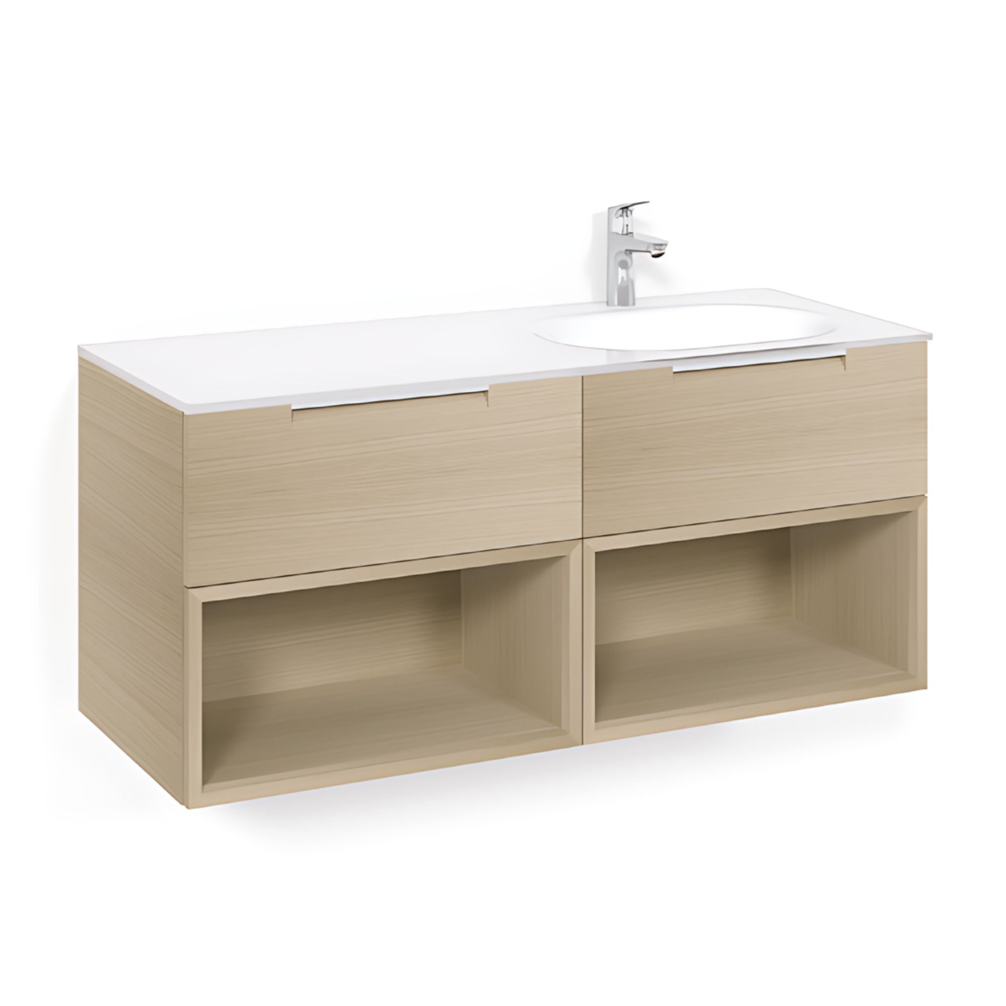 Macro Design CROWN Servantskap 4-skuff - med Høyre Glasservant 120cm Eik / Open-box / Glass Edge hvit Macro Design Møbelpakke bad BUN-FSK120EOVGHH