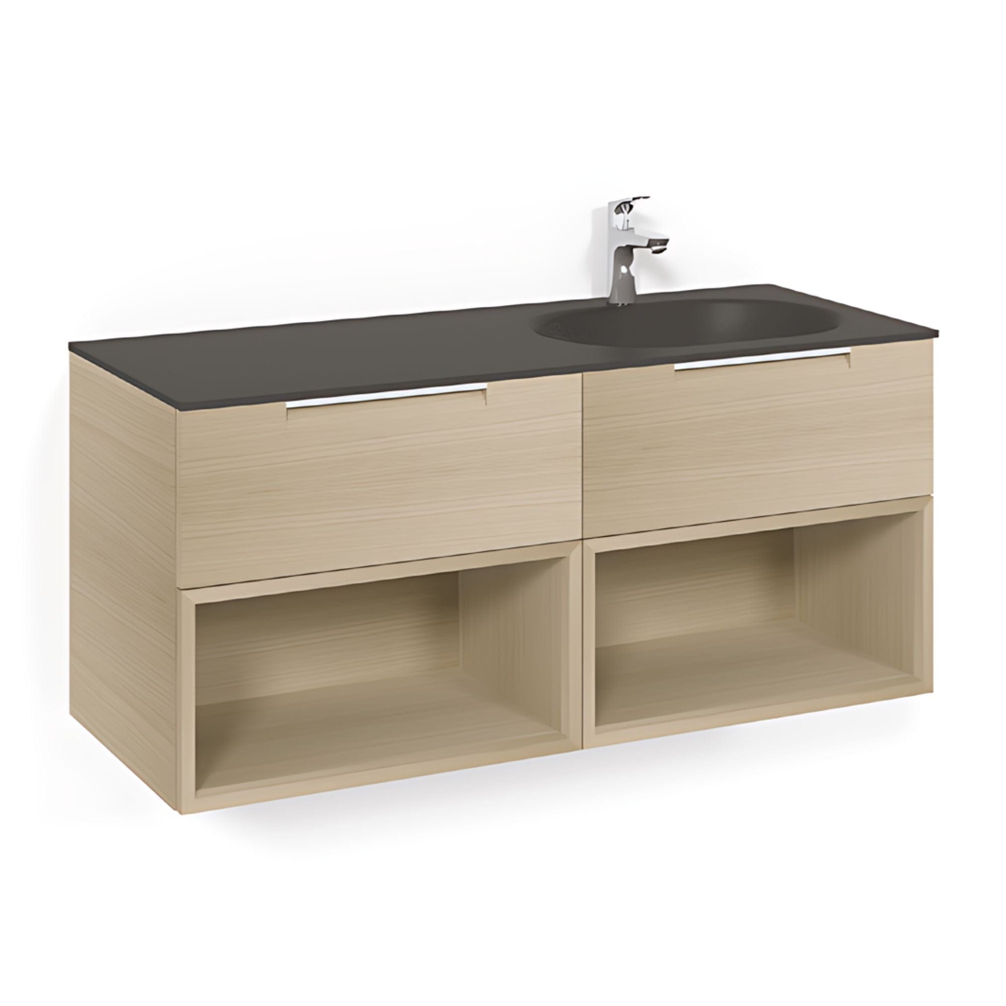 Macro Design CROWN Servantskap 4-skuff - med Høyre Glasservant 120cm Eik / Open-box / Glass Edge svart Macro Design Møbelpakke bad BUN-FSK120EOSGHH