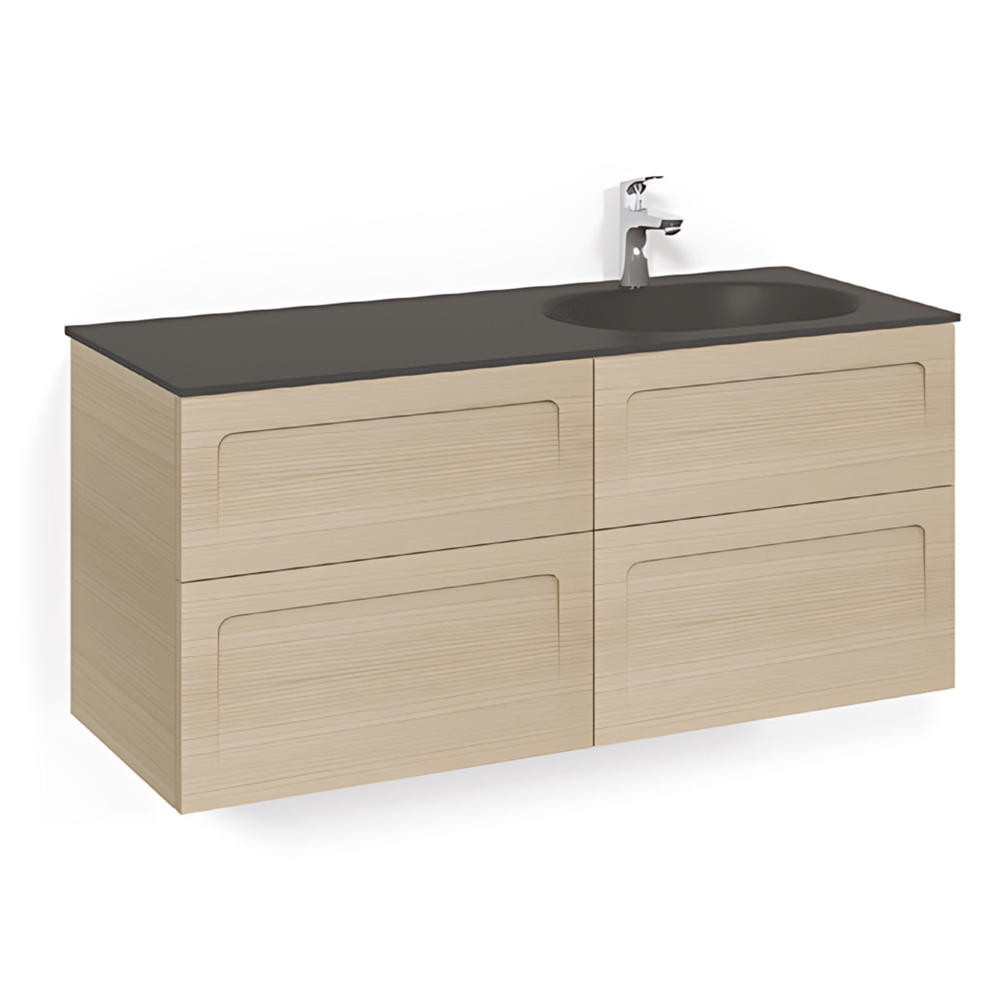 Macro Design CROWN Servantskap 4-skuff - med Høyre Glasservant 120cm Eik / Shape / Glass Edge svart Macro Design Møbelpakke bad BUN-FSK120ESSGHH