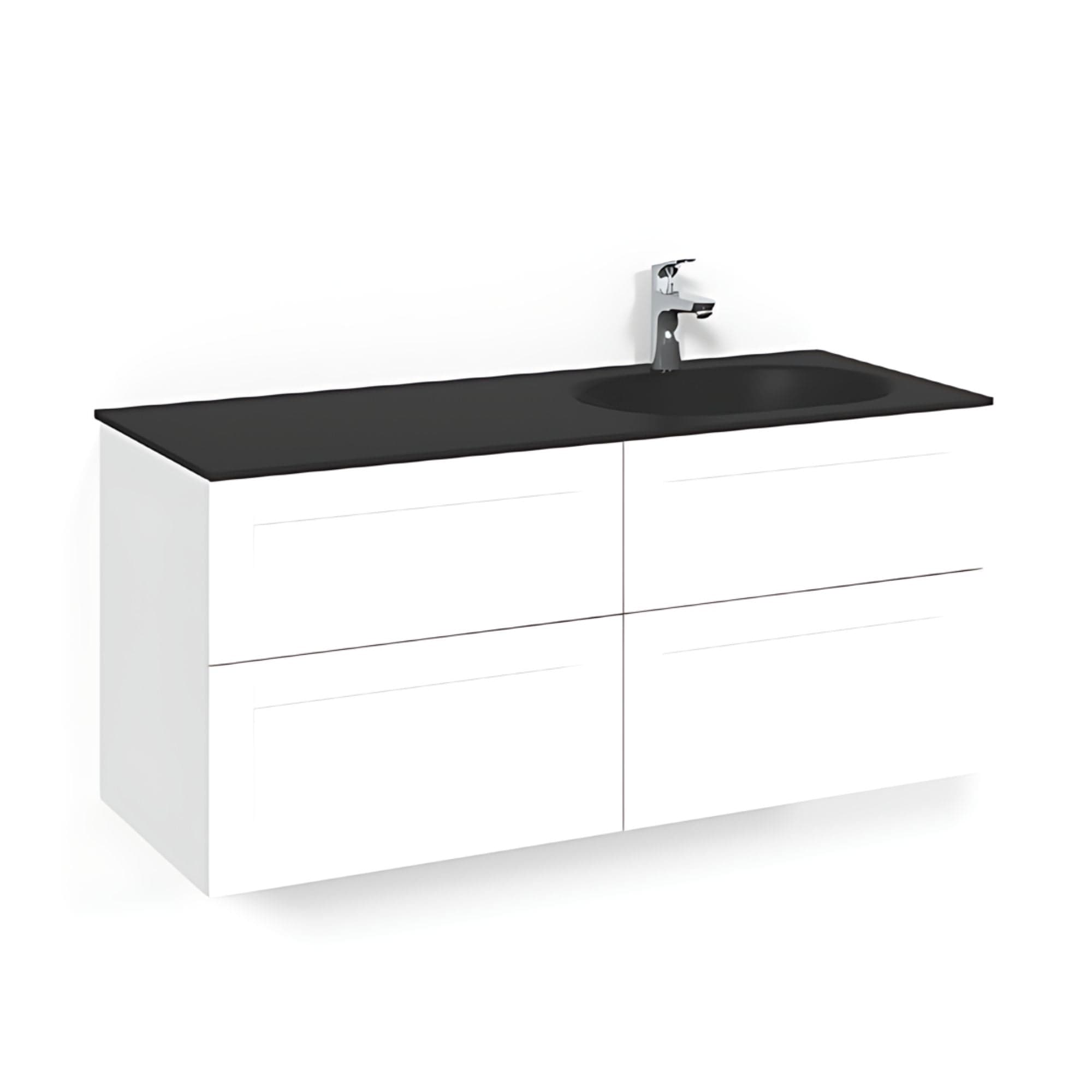 Macro Design CROWN Servantskap 4-skuff - med Høyre Glasservant 120cm Hvit / Frame / Glass Edge svart Macro Design Møbelpakke bad BUN-FSK120VFSGHH