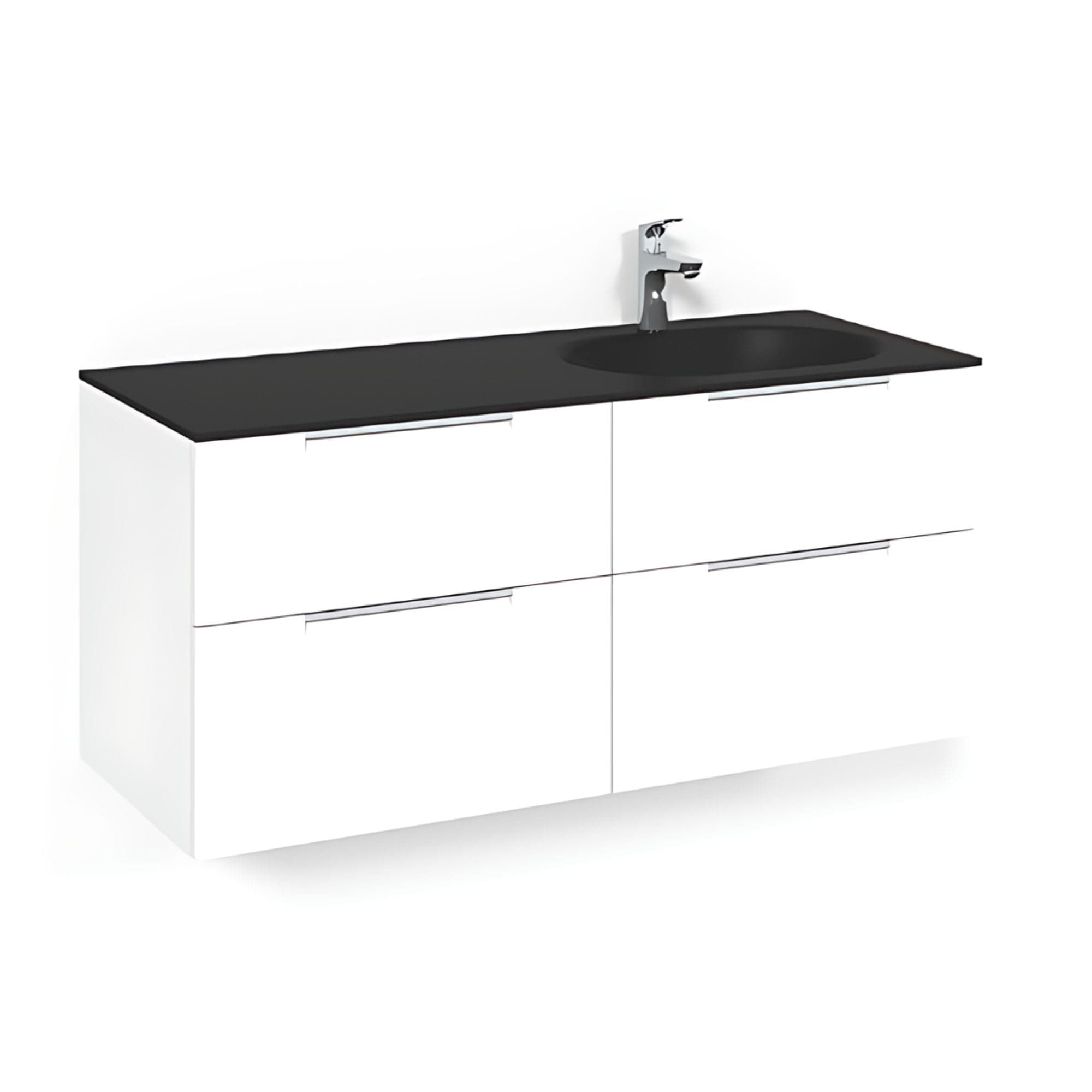 Macro Design CROWN Servantskap 4-skuff - med Høyre Glasservant 120cm Hvit / Grip / Glass Edge svart Macro Design Møbelpakke bad BUN-FSK120VJSGHH