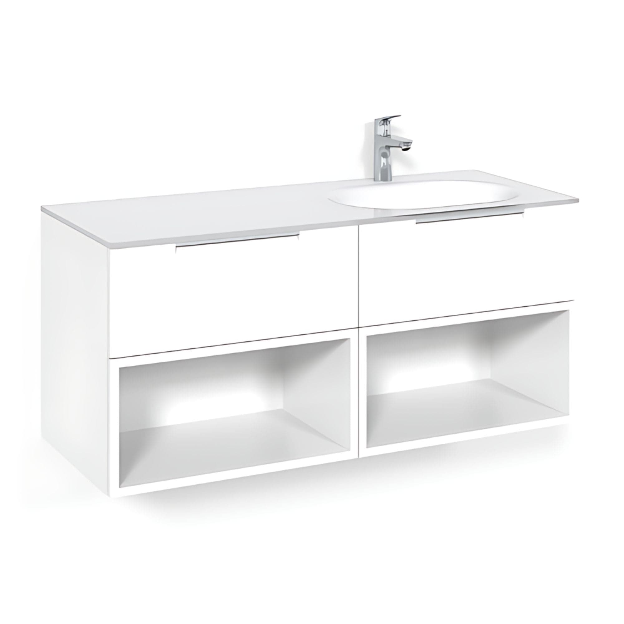 Macro Design CROWN Servantskap 4-skuff - med Høyre Glasservant 120cm Hvit / Open-box / Glass Edge hvit Macro Design Møbelpakke bad BUN-FSK120VOVGHH