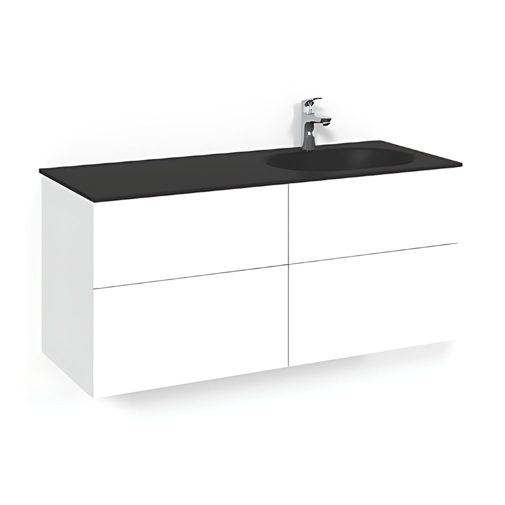 Macro Design CROWN Servantskap 4-skuff - med Høyre Glasservant 120cm Hvit / Plain / Glass Edge svart Macro Design Møbelpakke bad BUN-FSK120VPSGHH