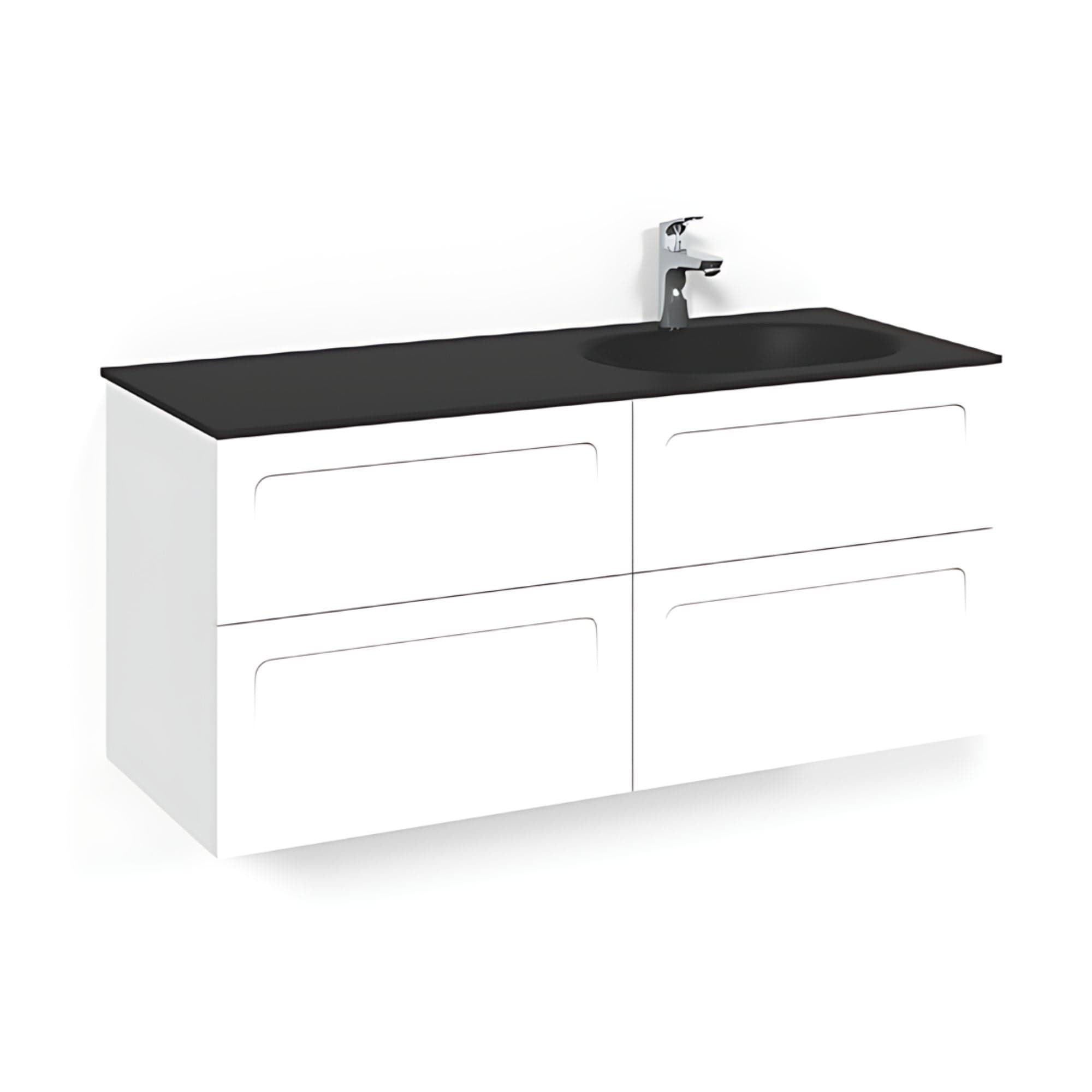Macro Design CROWN Servantskap 4-skuff - med Høyre Glasservant 120cm Hvit / Shape / Glass Edge svart Macro Design Møbelpakke bad BUN-FSK120VSSGHH