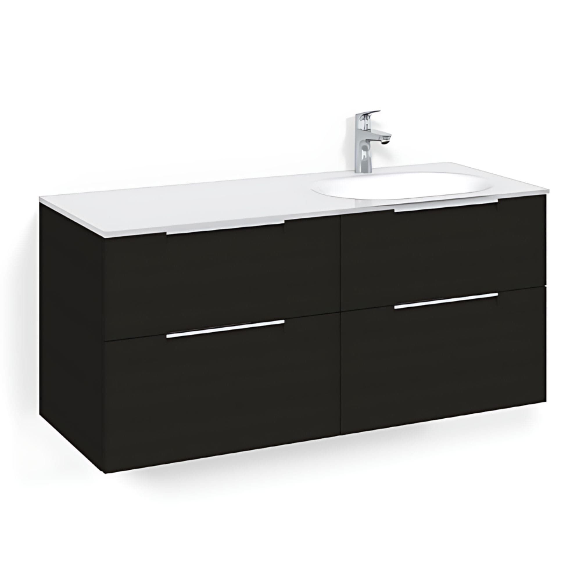 Macro Design CROWN Servantskap 4-skuff - med Høyre Glasservant 120cm Svart eik / Grip / Glass Edge hvit Macro Design Møbelpakke bad BUN-FSK120SJVGHH