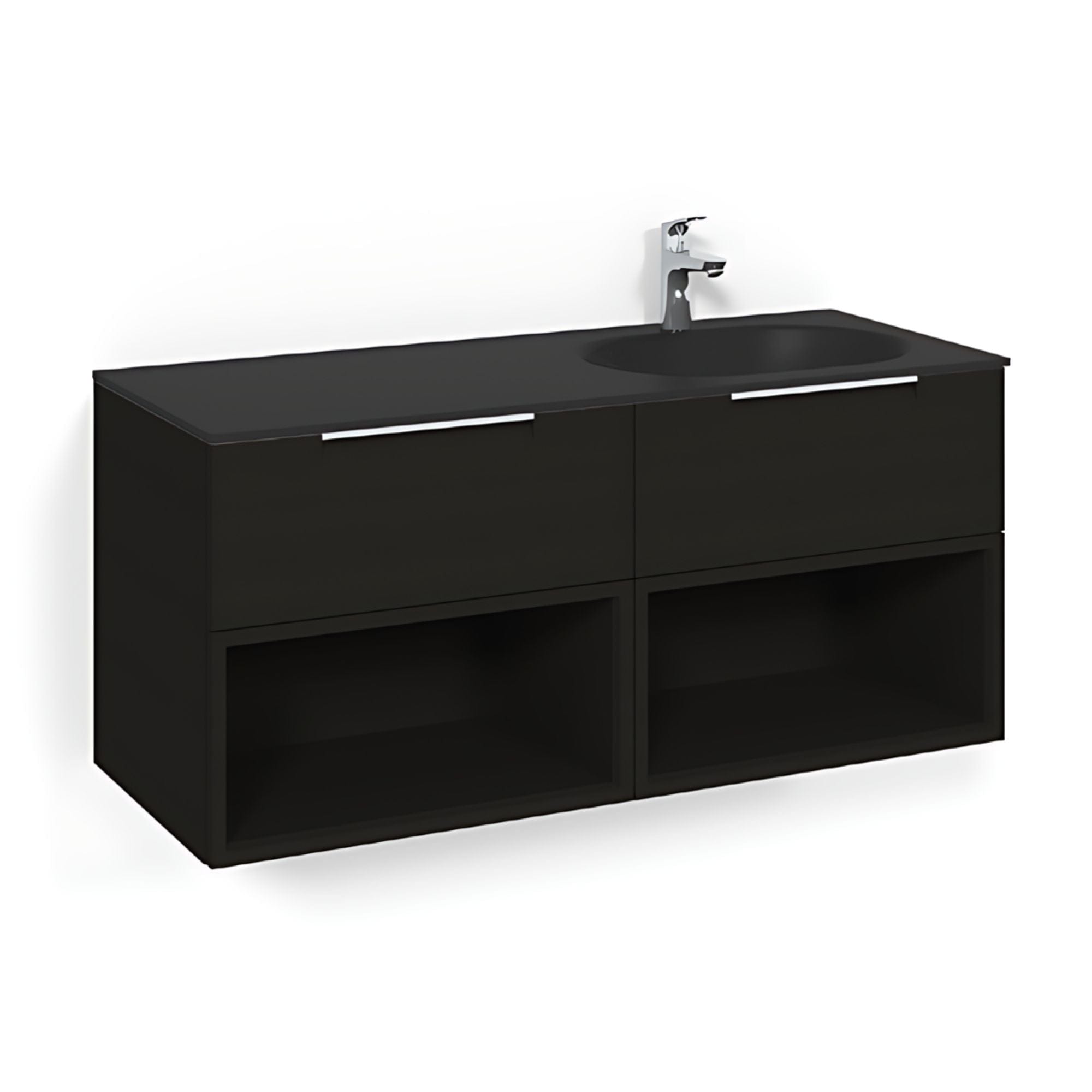 Macro Design CROWN Servantskap 4-skuff - med Høyre Glasservant 120cm Svart eik / Open-box / Glass Edge hvit Macro Design Møbelpakke bad BUN-FSK120SOSGHH