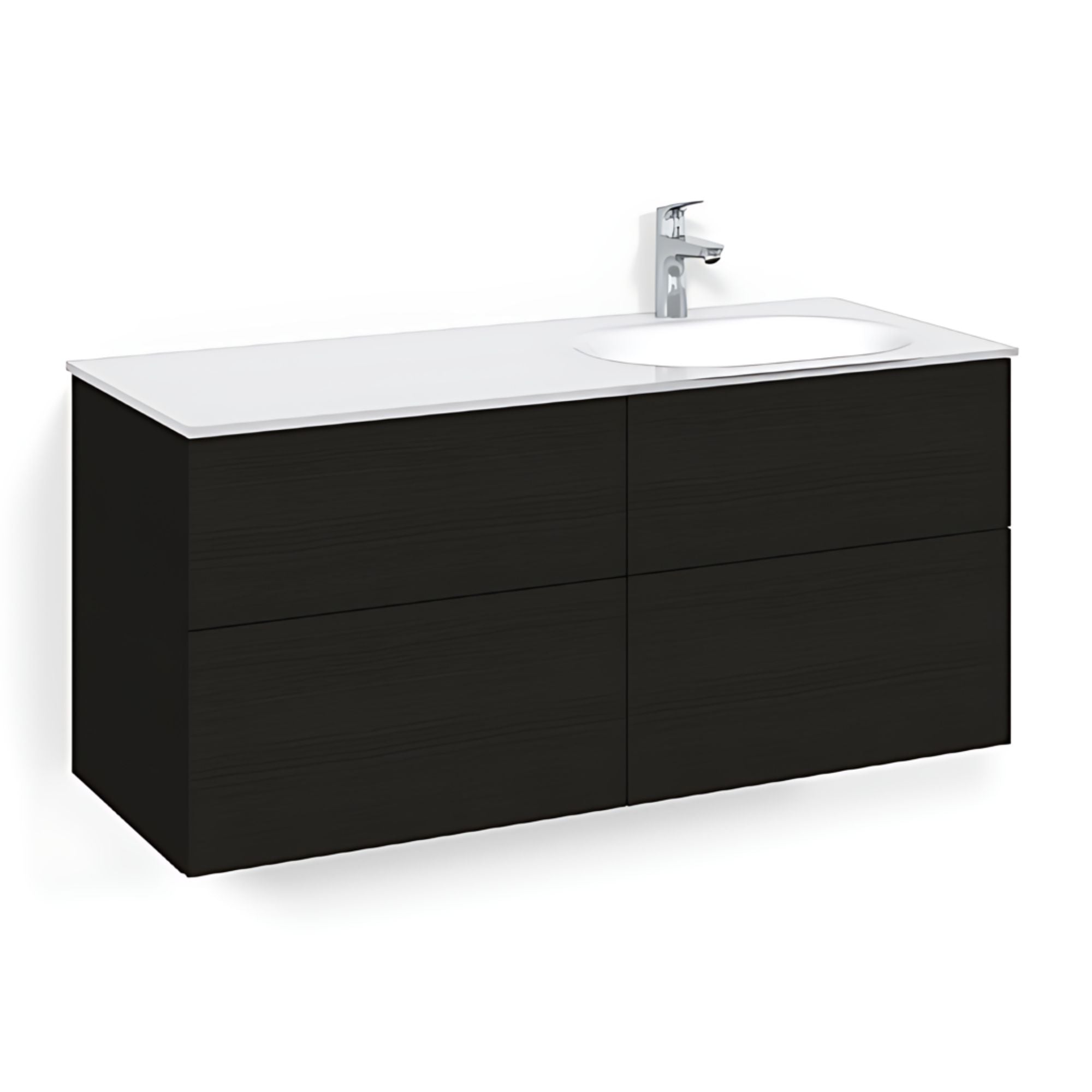 Macro Design CROWN Servantskap 4-skuff - med Høyre Glasservant 120cm Svart eik / Plain / Glass Edge hvit Macro Design Møbelpakke bad BUN-FSK120SPVGHH