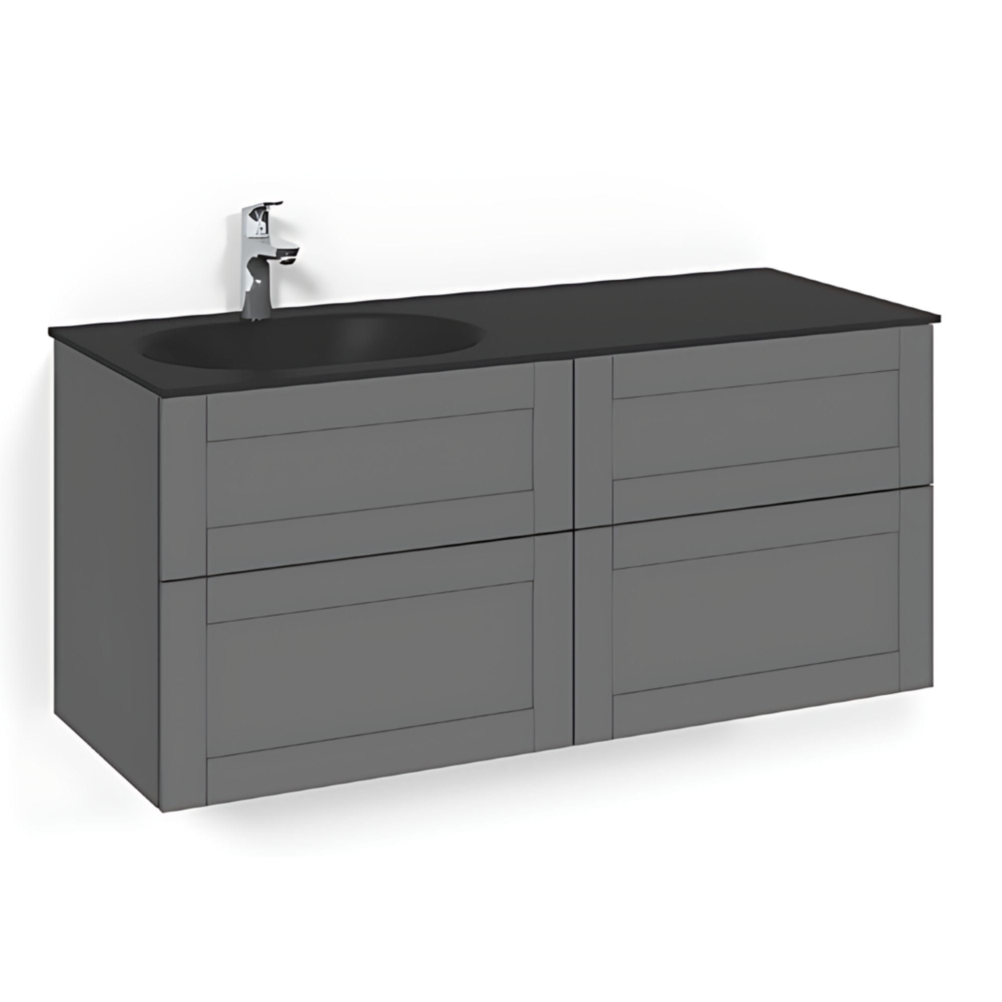 Macro Design CROWN Servantskap 4-skuff - med Venstre Glasservant 120cm Antrasitt / Frame / Glass Edge svart Macro Design Møbelpakke bad BUN-FSK120AFSGVH