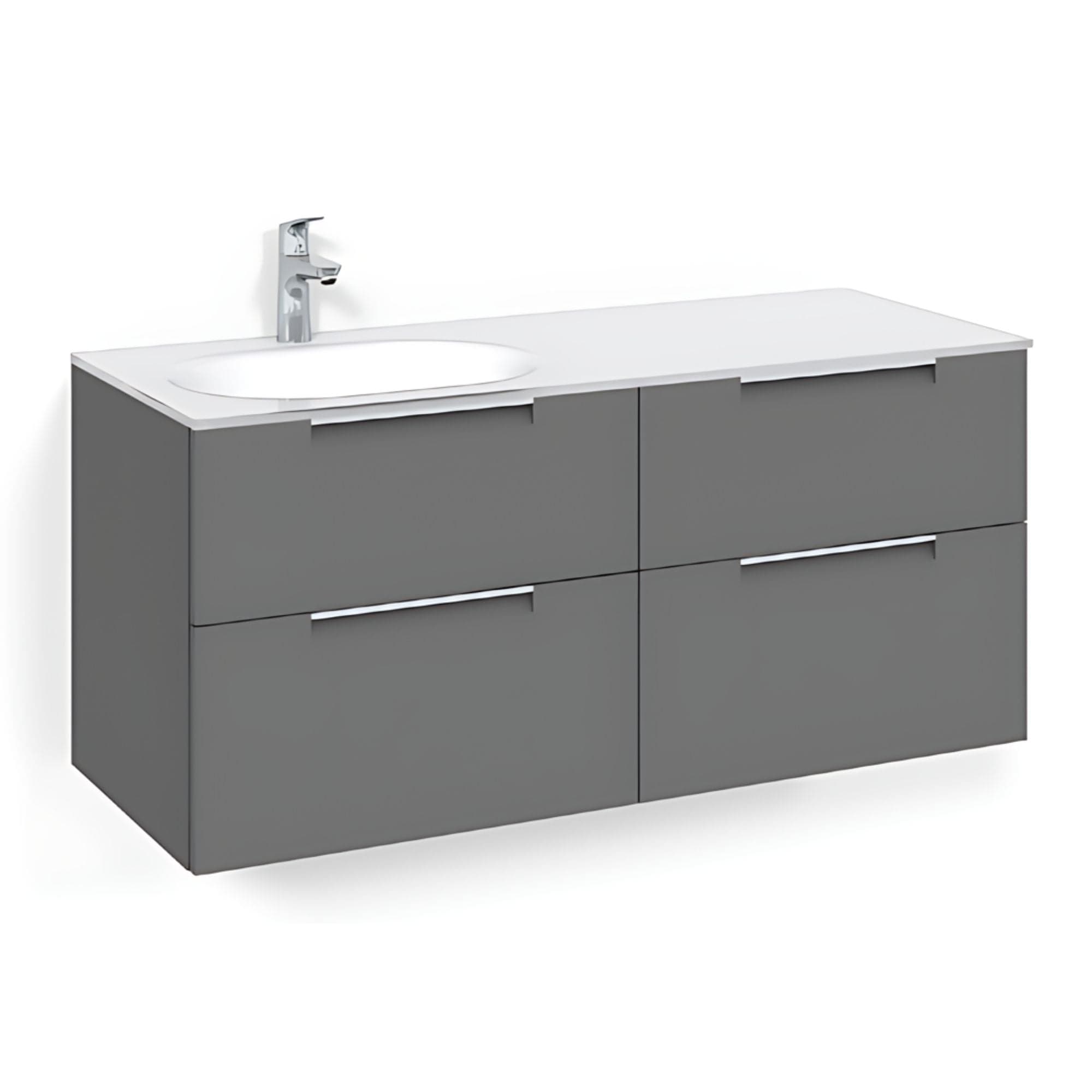 Macro Design CROWN Servantskap 4-skuff - med Venstre Glasservant 120cm Antrasitt / Grip / Glass Edge hvit Macro Design Møbelpakke bad BUN-FSK120AJVGVH