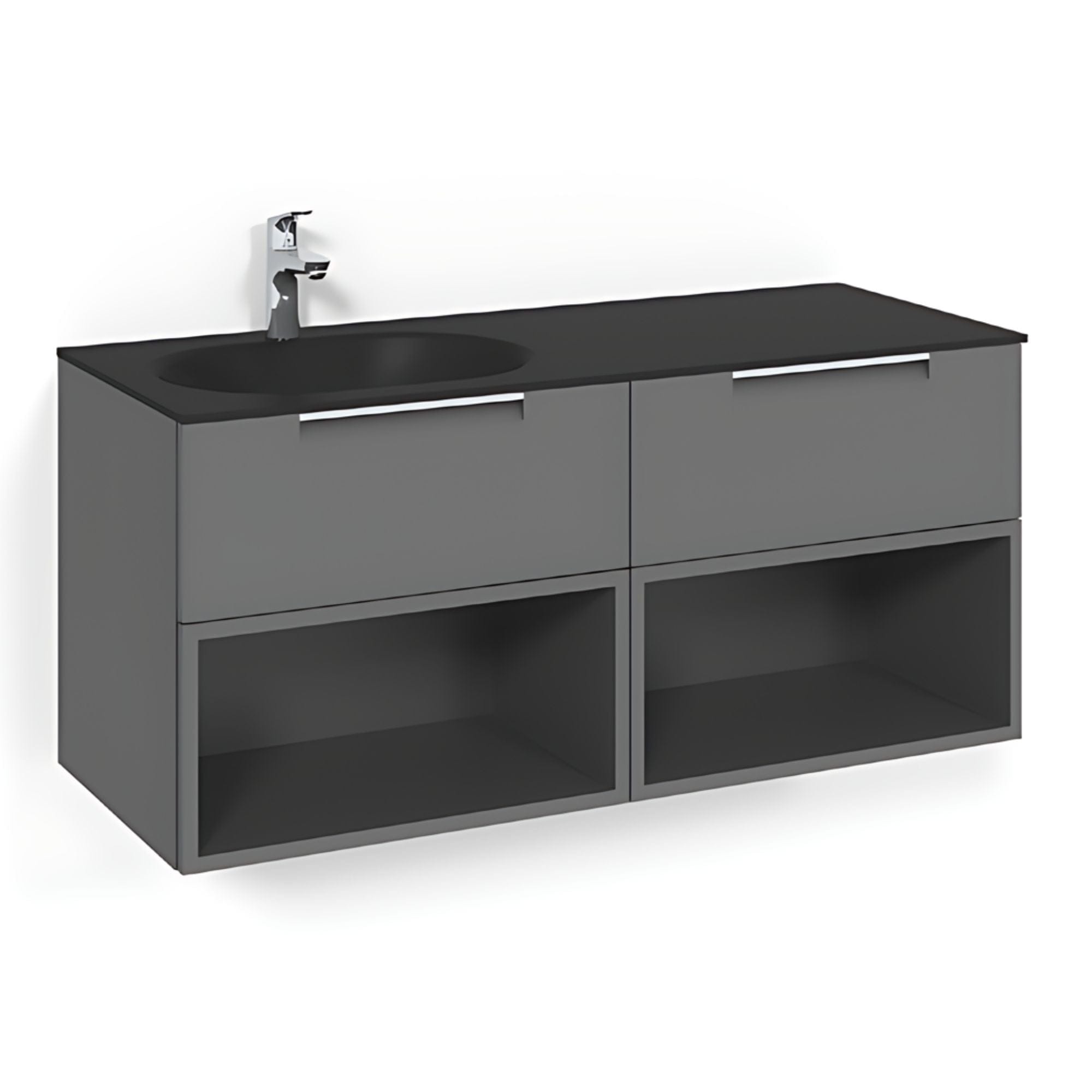 Macro Design CROWN Servantskap 4-skuff - med Venstre Glasservant 120cm Antrasitt / Open-box / Glass Edge svart Macro Design Møbelpakke bad BUN-FSK120AOSGVH