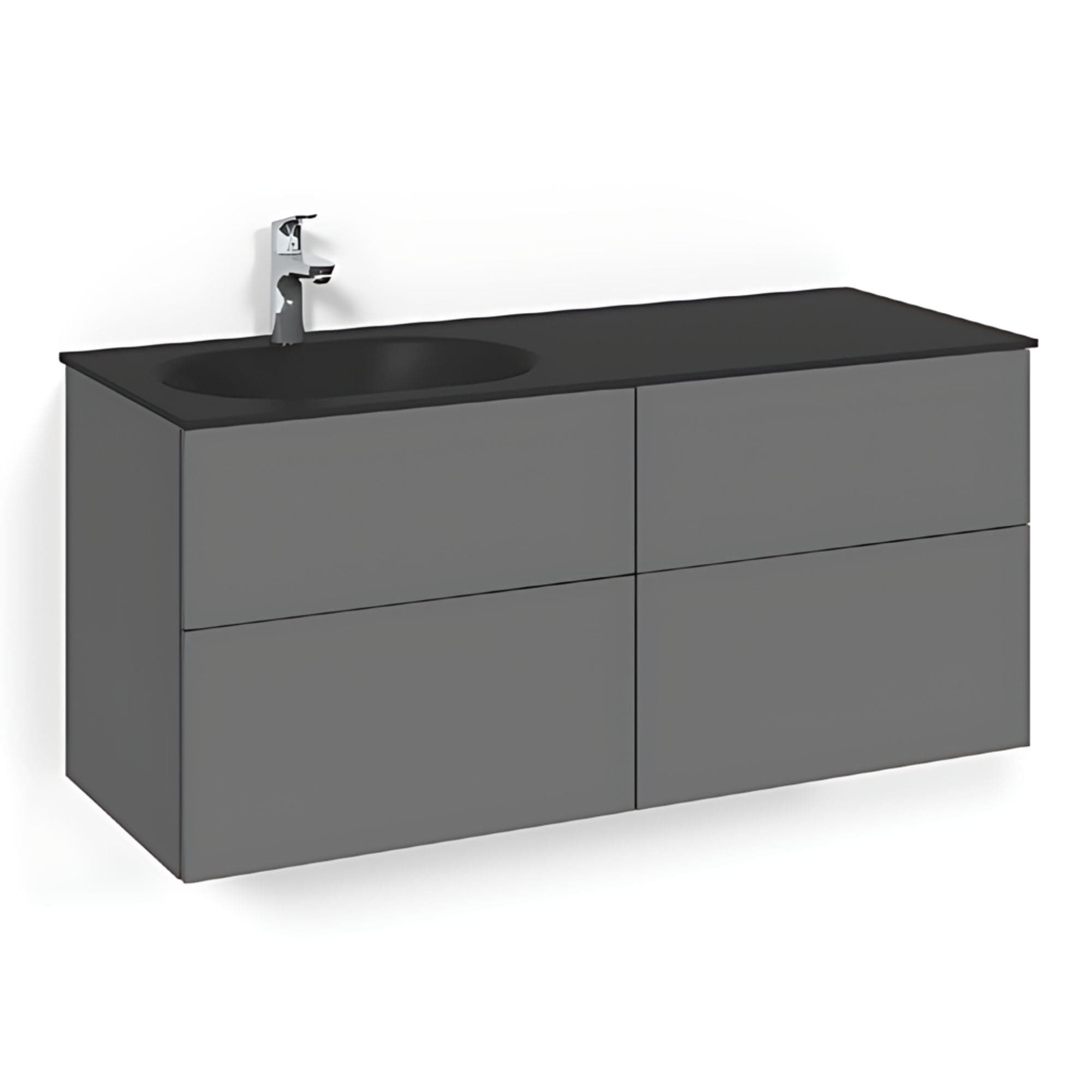 Macro Design CROWN Servantskap 4-skuff - med Venstre Glasservant 120cm Antrasitt / Plain / Glass Edge svart Macro Design Møbelpakke bad BUN-FSK120APSGVH