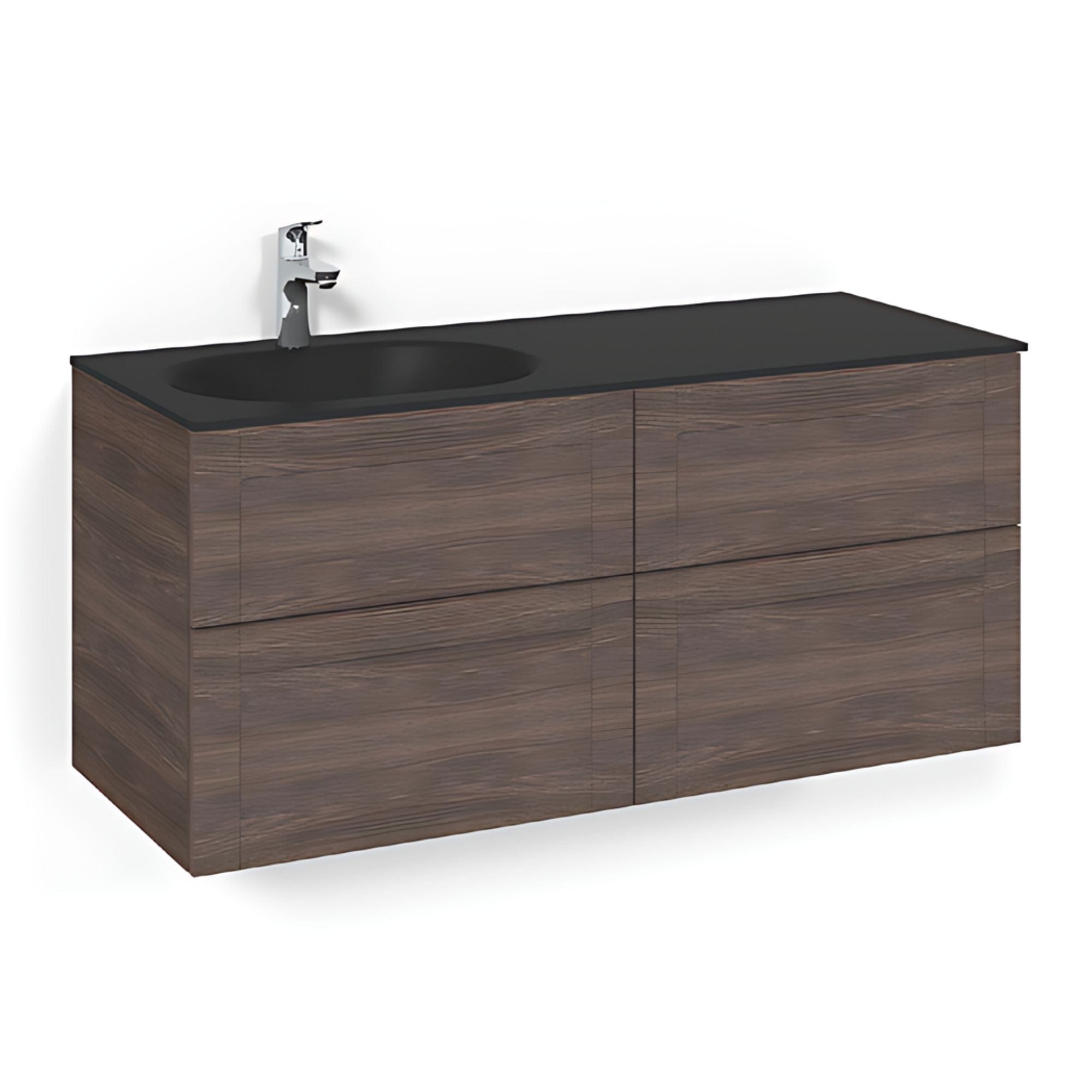 Macro Design CROWN Servantskap 4-skuff - med Venstre Glasservant 120cm Brun ask / Frame / Glass Edge svart Macro Design Møbelpakke bad BUN-FSK120BFSGVH