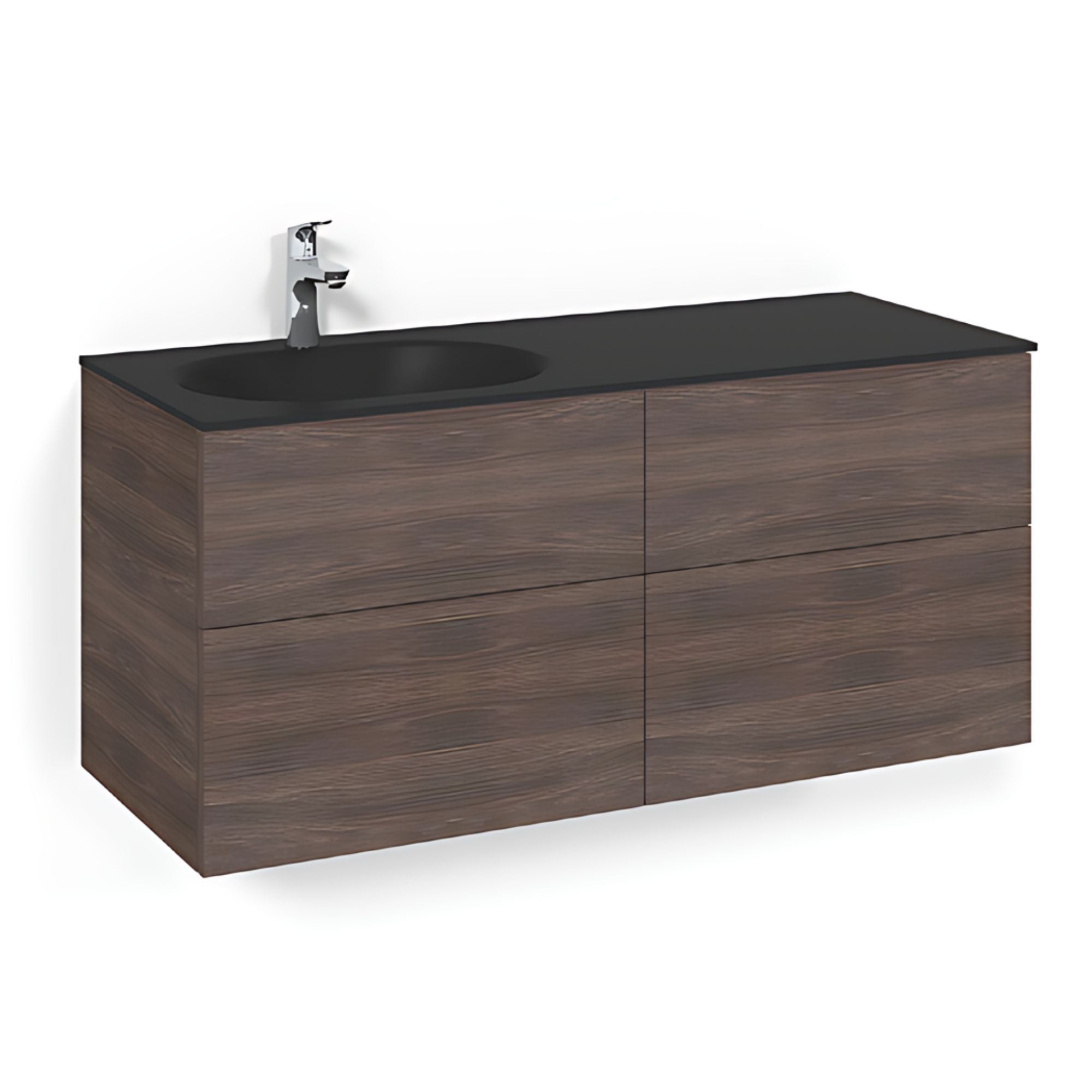 Macro Design CROWN Servantskap 4-skuff - med Venstre Glasservant 120cm Brun ask / Plain / Glass Edge svart Macro Design Møbelpakke bad BUN-FSK120BPSGVH