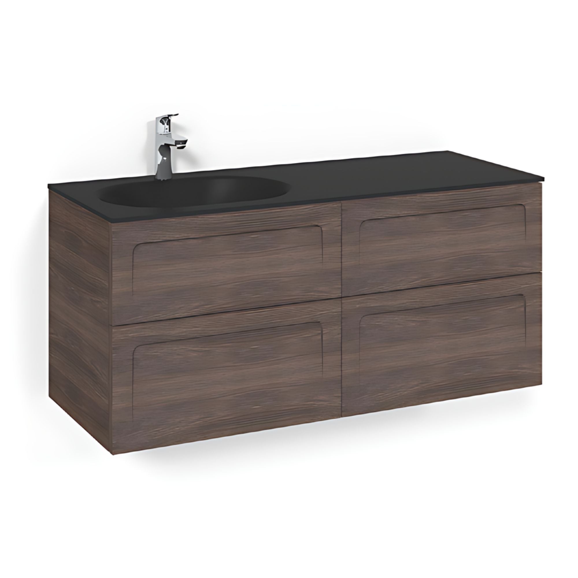 Macro Design CROWN Servantskap 4-skuff - med Venstre Glasservant 120cm Brun ask / Shape / Glass Edge svart Macro Design Møbelpakke bad BUN-FSK120BSSGVH