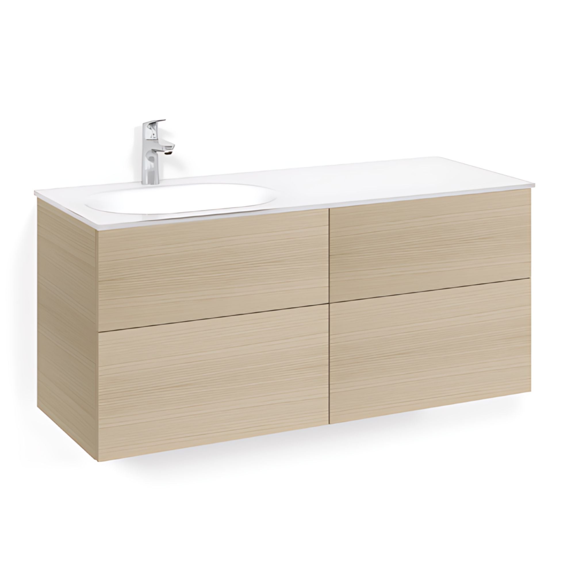 Macro Design CROWN Servantskap 4-skuff - med Venstre Glasservant 120cm Eik / Plain / Glass Edge hvit Macro Design Møbelpakke bad BUN-FSK120EPVGVH