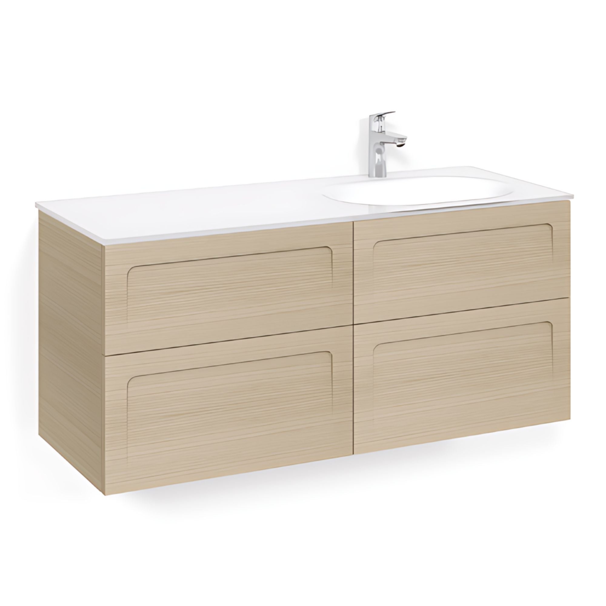 Macro Design CROWN Servantskap 4-skuff - med Venstre Glasservant 120cm Eik / Shape / Glass Edge hvit Macro Design Møbelpakke bad BUN-FSK120ESVGVH