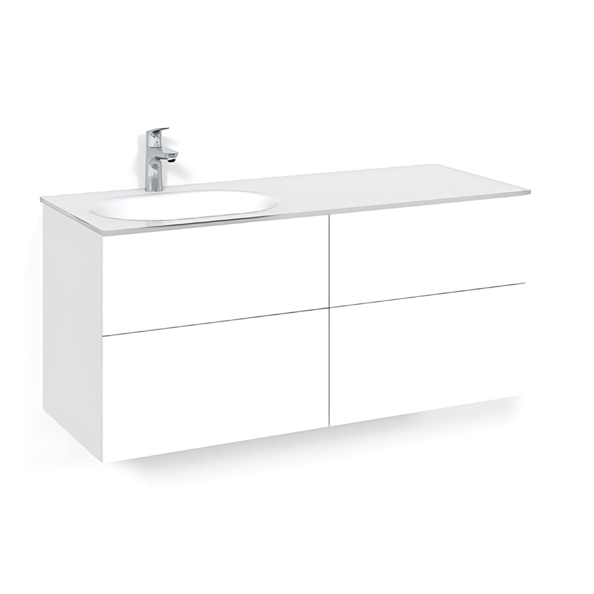 Macro Design CROWN Servantskap 4-skuff - med Venstre Glasservant 120cm Hvit / Plain / Glass Edge hvit Macro Design Møbelpakke bad BUN-FSK120VPVGVH