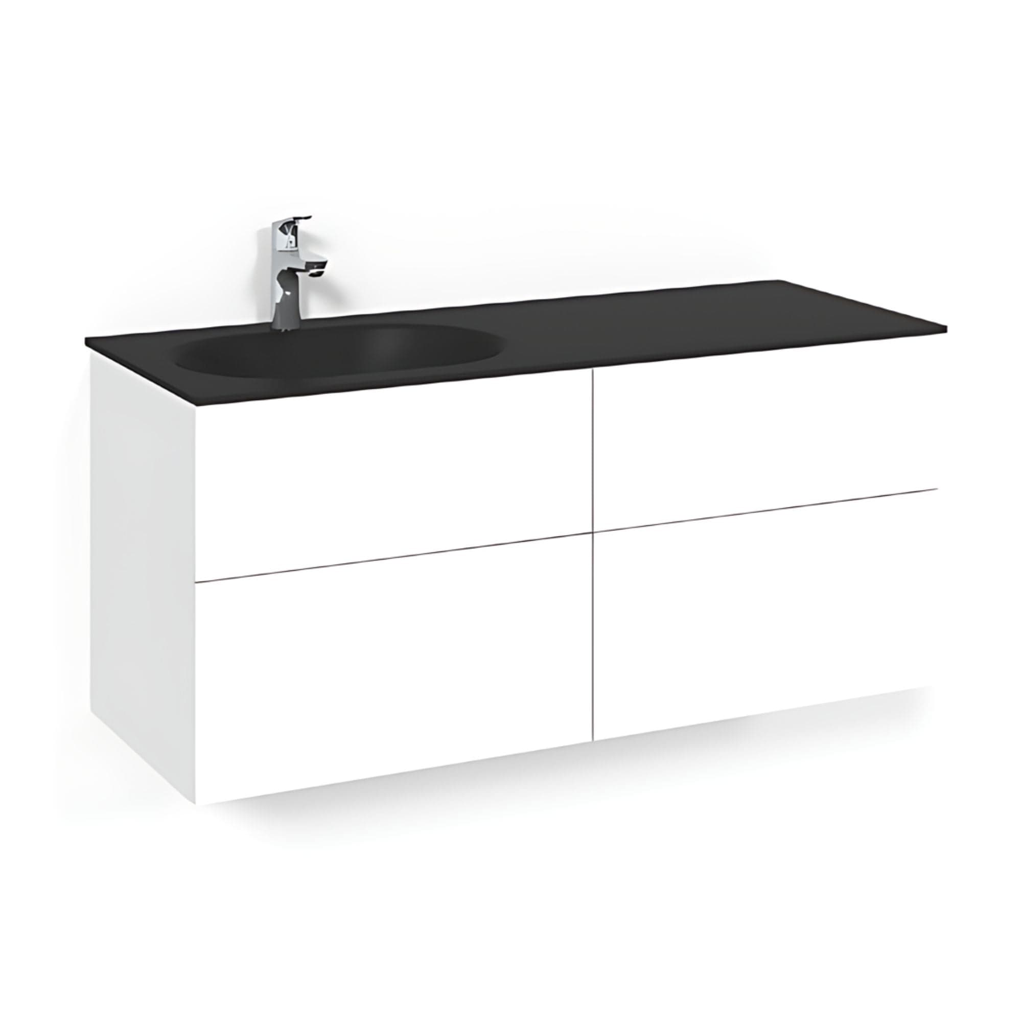 Macro Design CROWN Servantskap 4-skuff - med Venstre Glasservant 120cm Hvit / Plain / Glass Edge svart Macro Design Møbelpakke bad BUN-FSK120VPSGVH