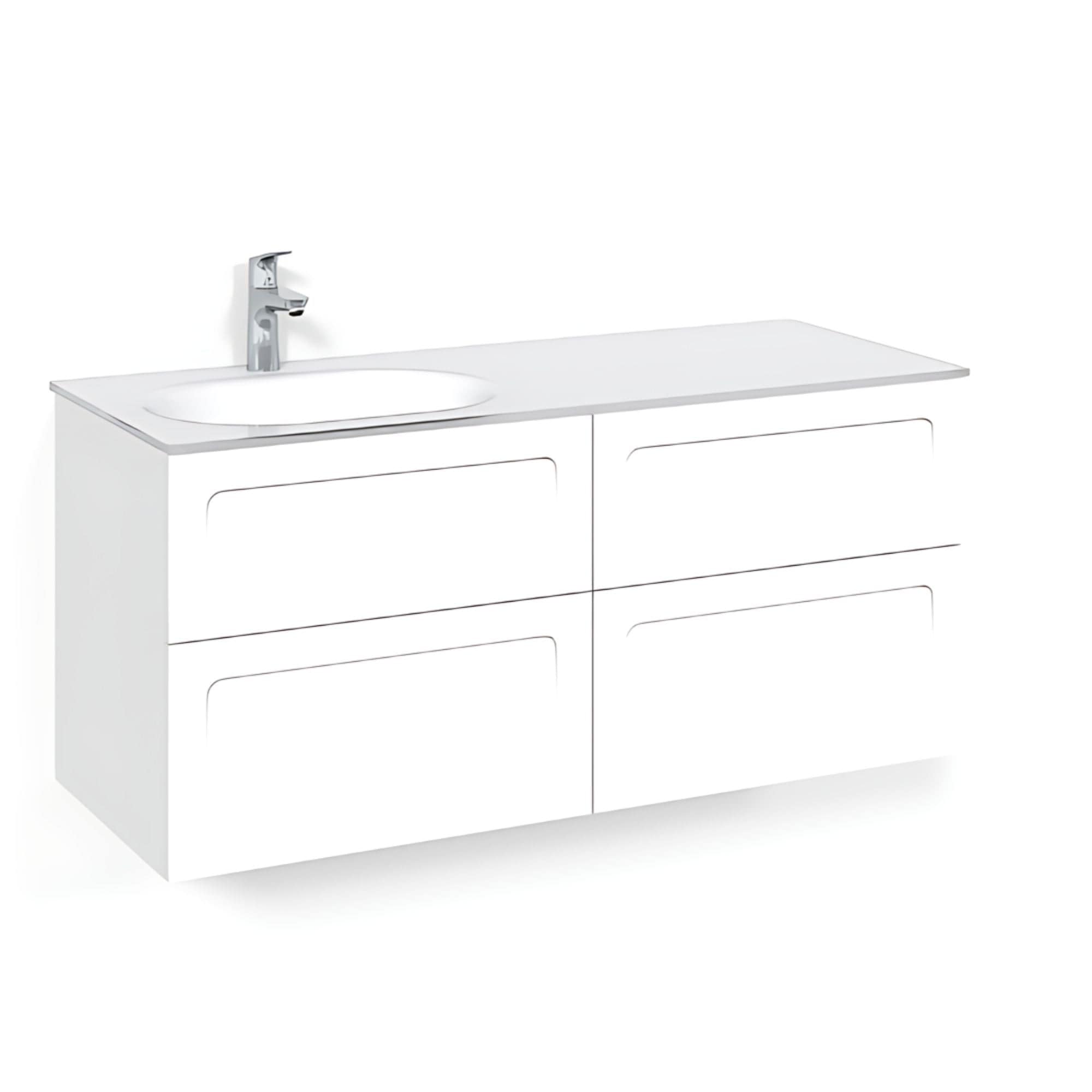 Macro Design CROWN Servantskap 4-skuff - med Venstre Glasservant 120cm Hvit / Shape / Glass Edge hvit Macro Design Møbelpakke bad BUN-FSK120VSVGVH