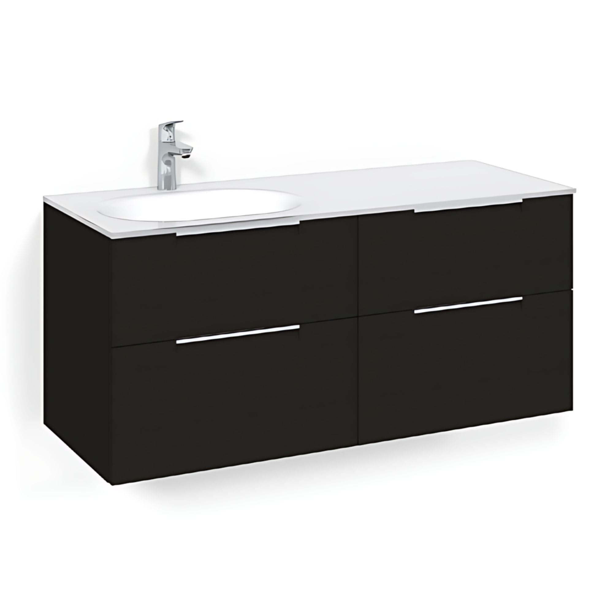 Macro Design CROWN Servantskap 4-skuff - med Venstre Glasservant 120cm Svart eik / Grip / Glass Edge hvit Macro Design Møbelpakke bad BUN-FSK120SJVGVH