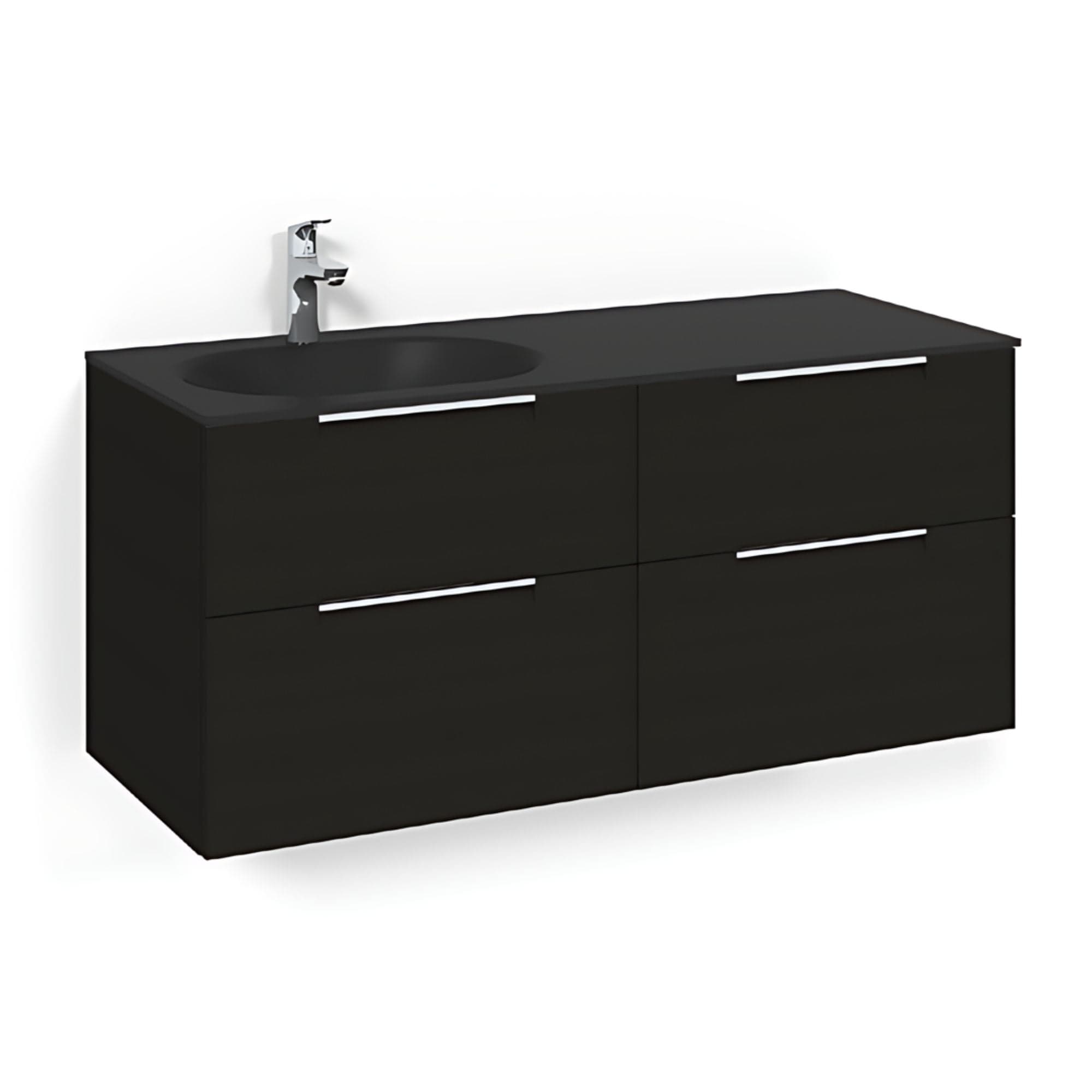 Macro Design CROWN Servantskap 4-skuff - med Venstre Glasservant 120cm Svart eik / Grip / Glass Edge svart Macro Design Møbelpakke bad BUN-FSK120SJSGVH