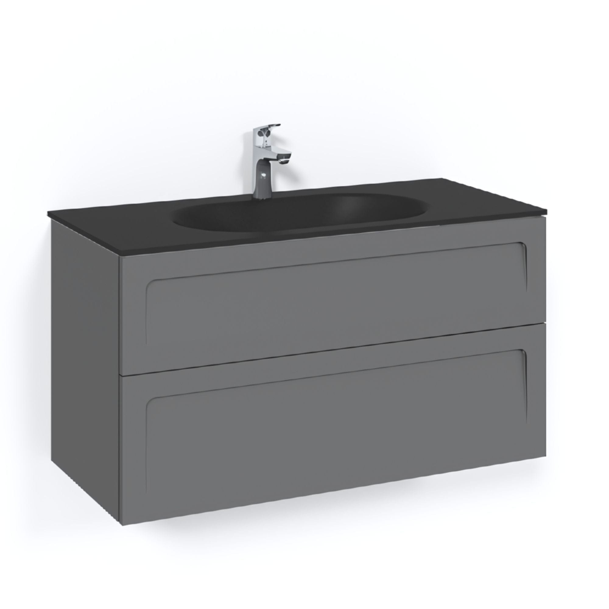 Macro Design CROWN Shape Servantskap 2-skuff - med Glasservant Antrasitt / 100cm / Glass Edge svart Macro Design Møbelpakke bad BUN-FSK100ASSG