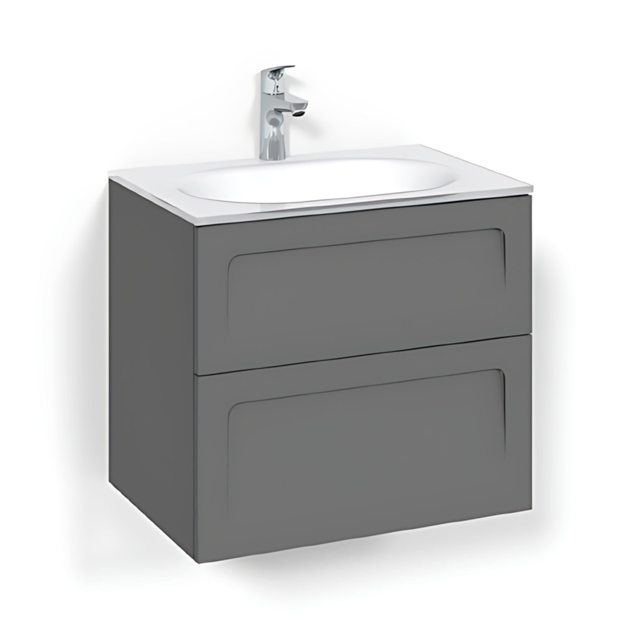 Macro Design CROWN Shape Servantskap 2-skuff - med Glasservant Antrasitt / 60cm / Glass Edge hvit Macro Design Møbelpakke bad BUN-FSK60ASG