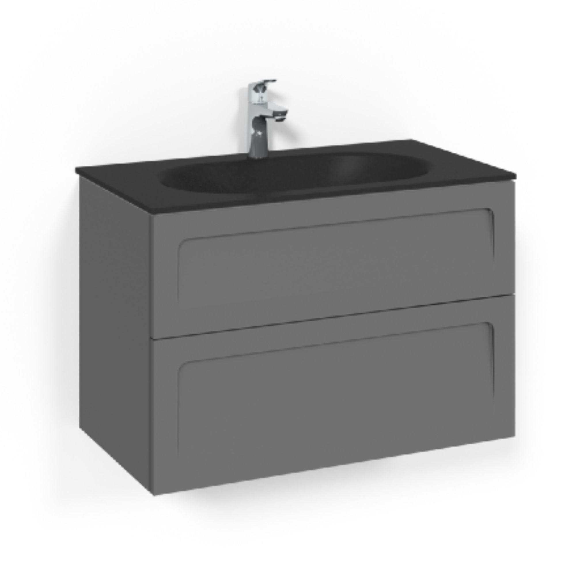 Macro Design CROWN Shape Servantskap 2-skuff - med Glasservant Antrasitt / 80cm / Glass Edge svart Macro Design Møbelpakke bad BUN-FSK80ASSG