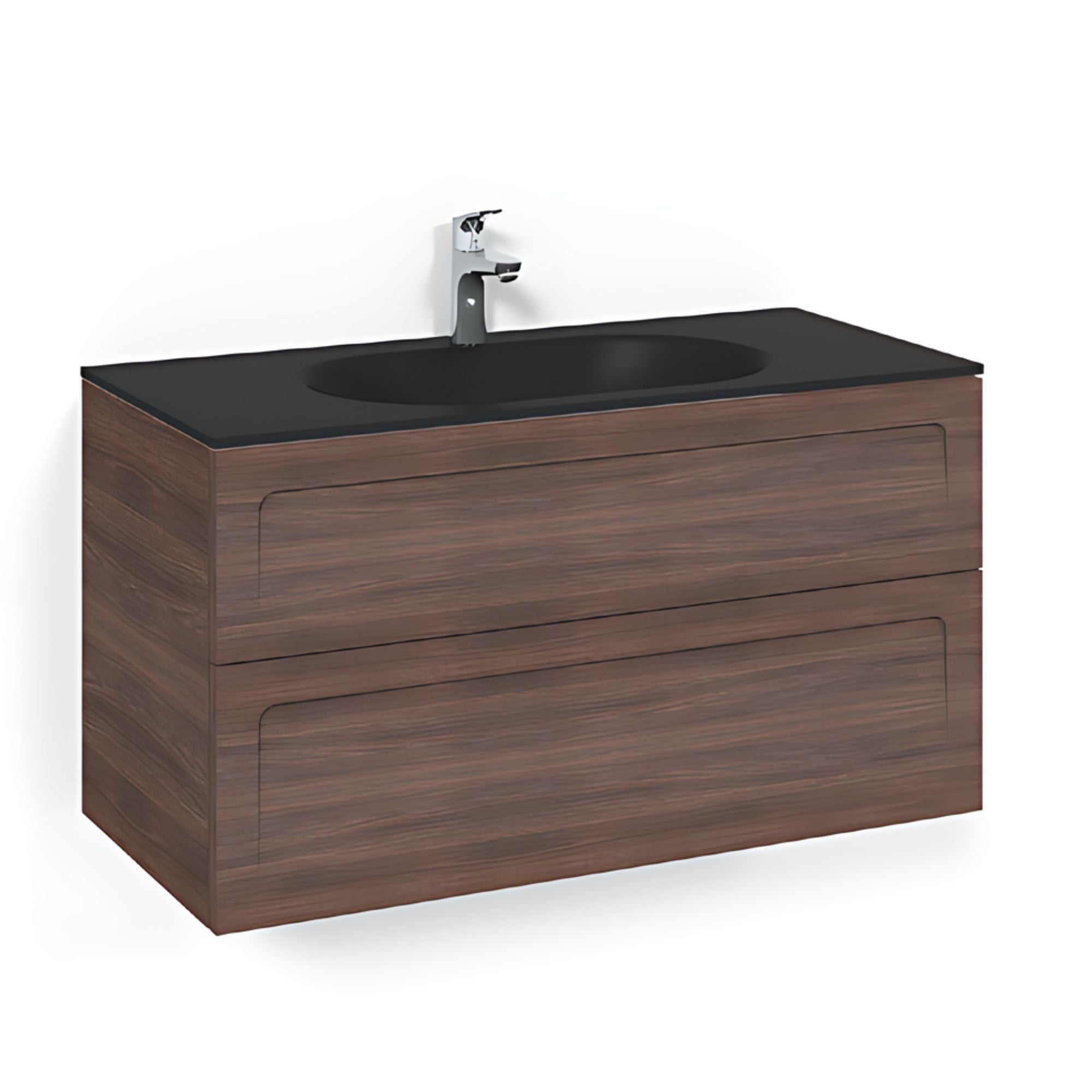 Macro Design CROWN Shape Servantskap 2-skuff - med Glasservant Brun ask / 100cm / Glass Edge svart Macro Design Møbelpakke bad BUN-FSK100BSSG