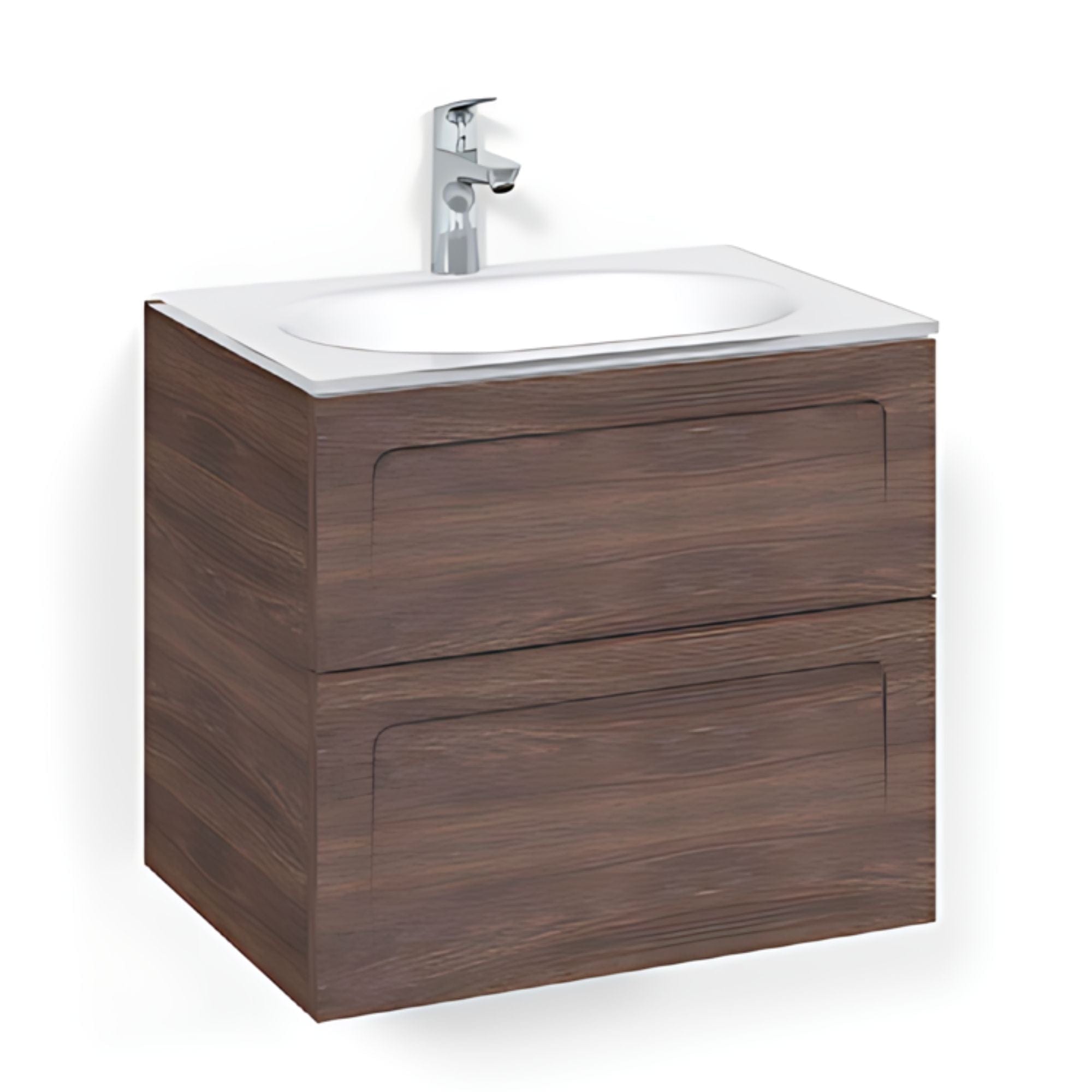 Macro Design CROWN Shape Servantskap 2-skuff - med Glasservant Brun ask / 60cm / Glass Edge hvit Macro Design Møbelpakke bad BUN-FSK60BSG